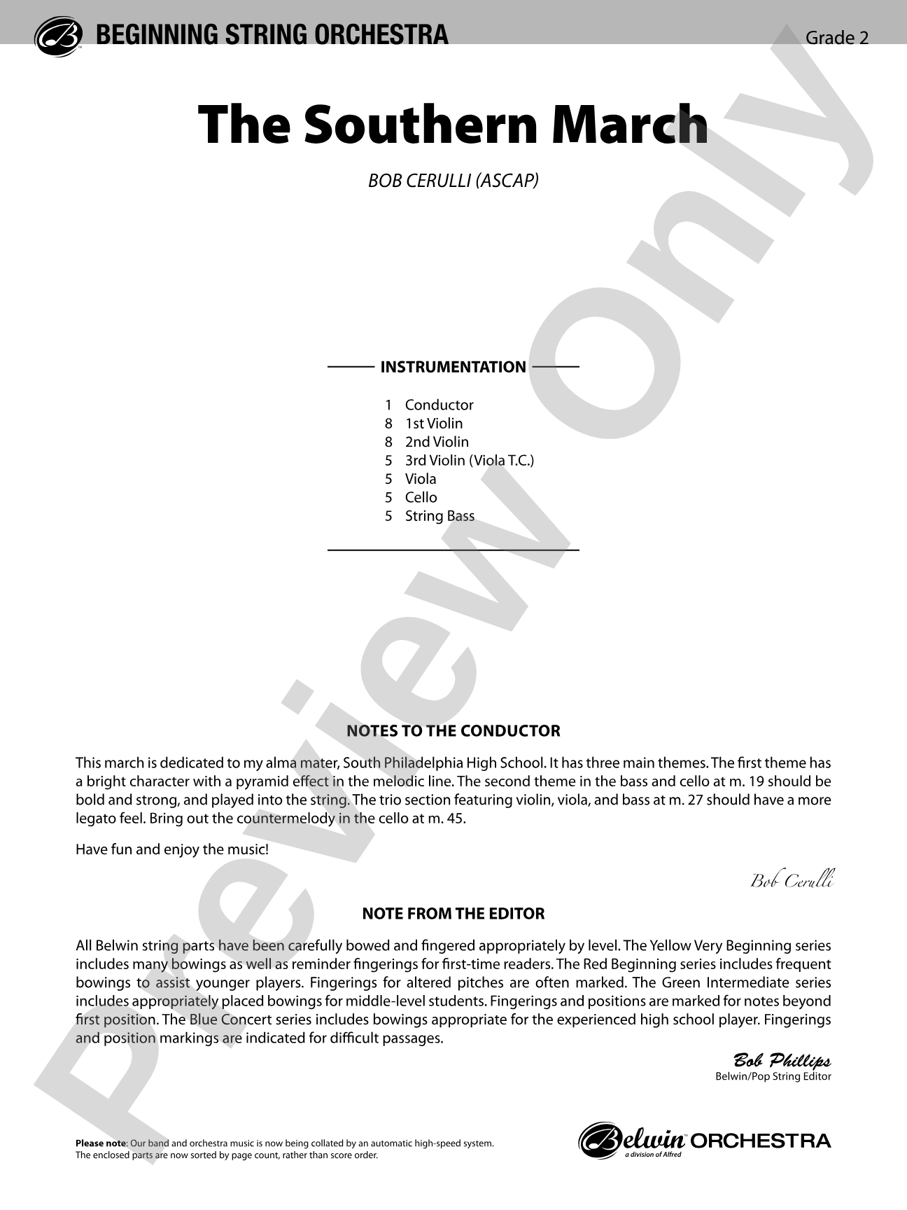 The Southern March: String Orchestra Conductor Score & Parts