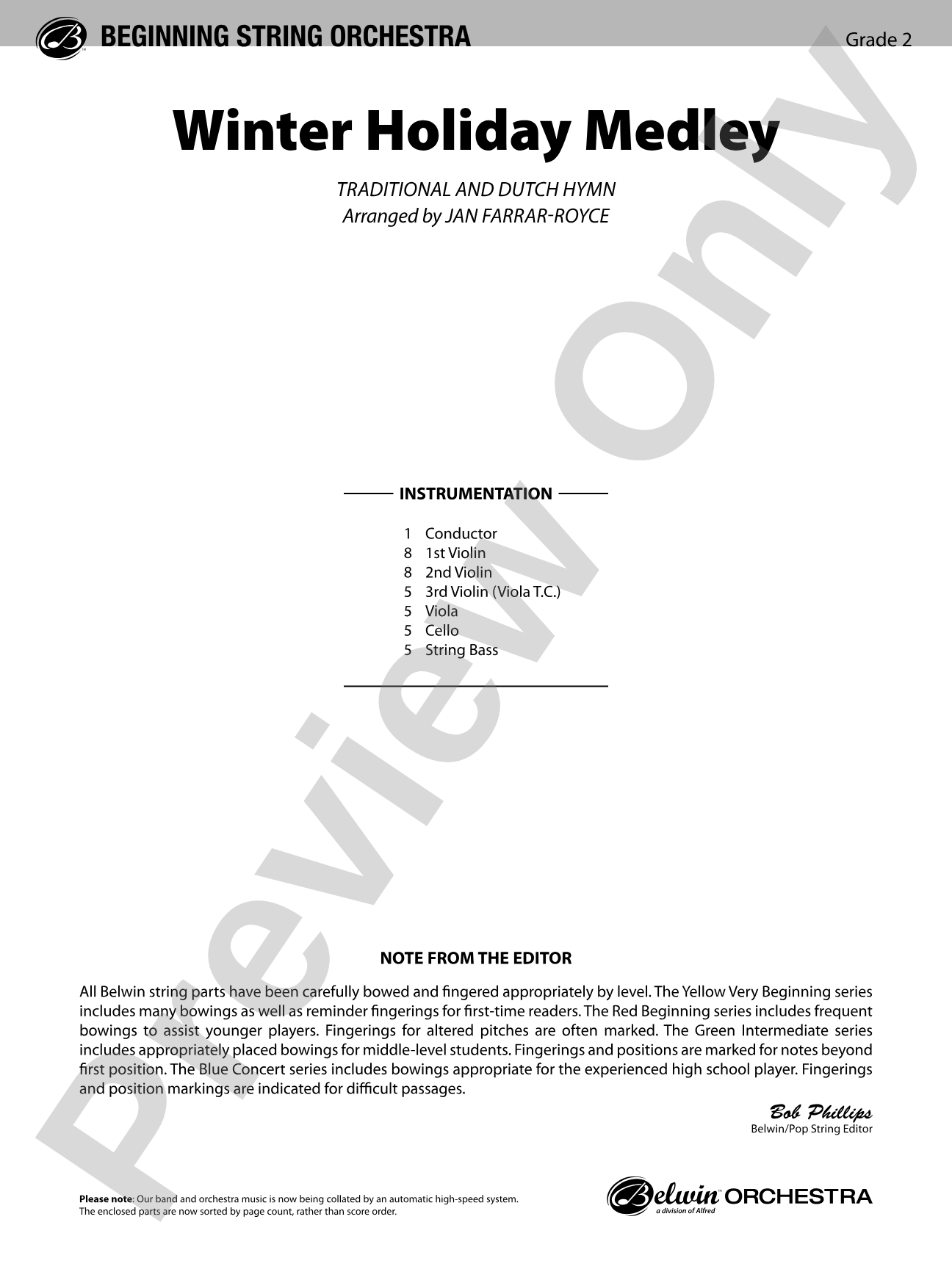 Winter Holiday Medley: String Orchestra Conductor Score & Parts