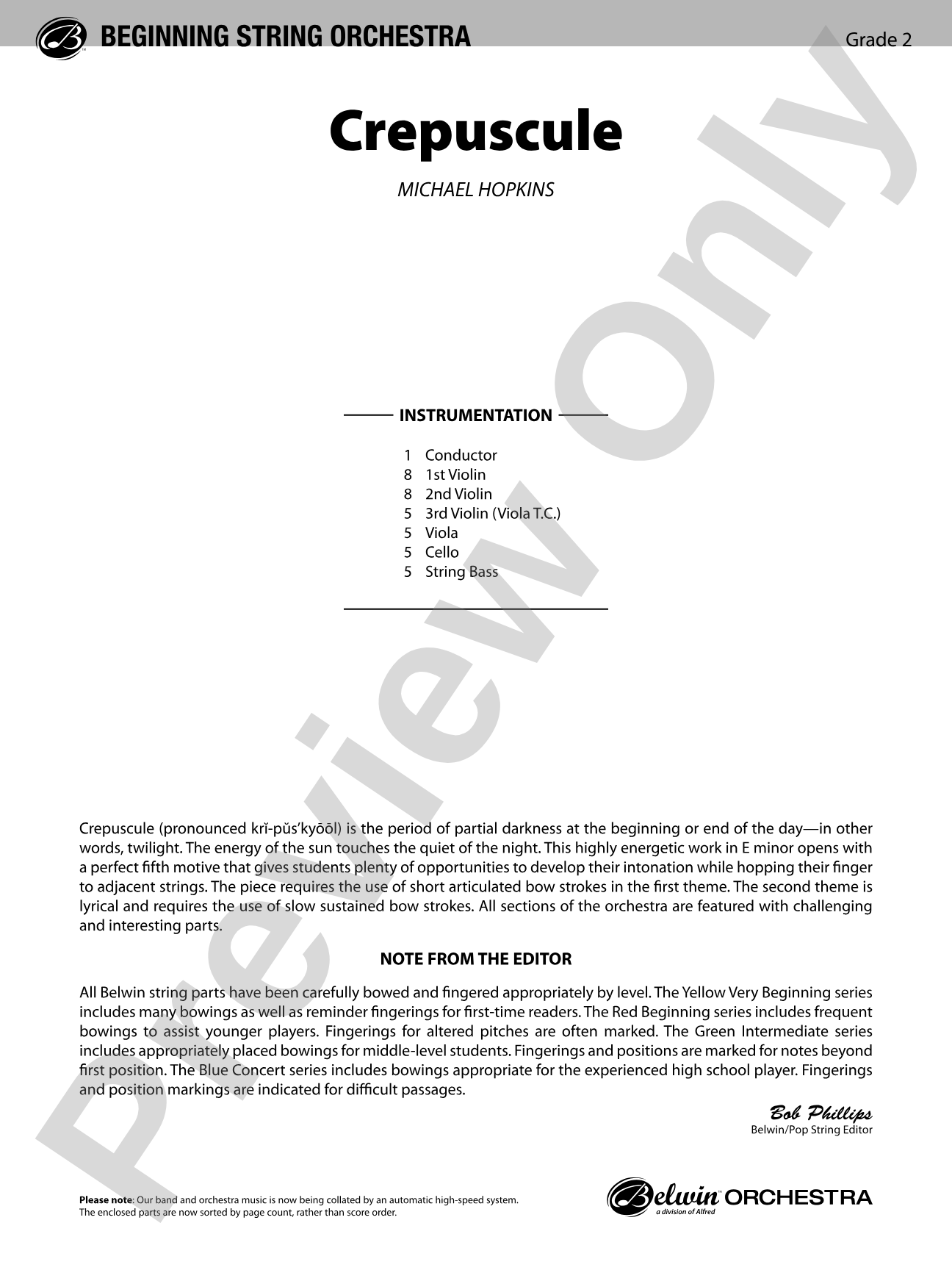 Crepuscule: String Orchestra Conductor Score & Parts