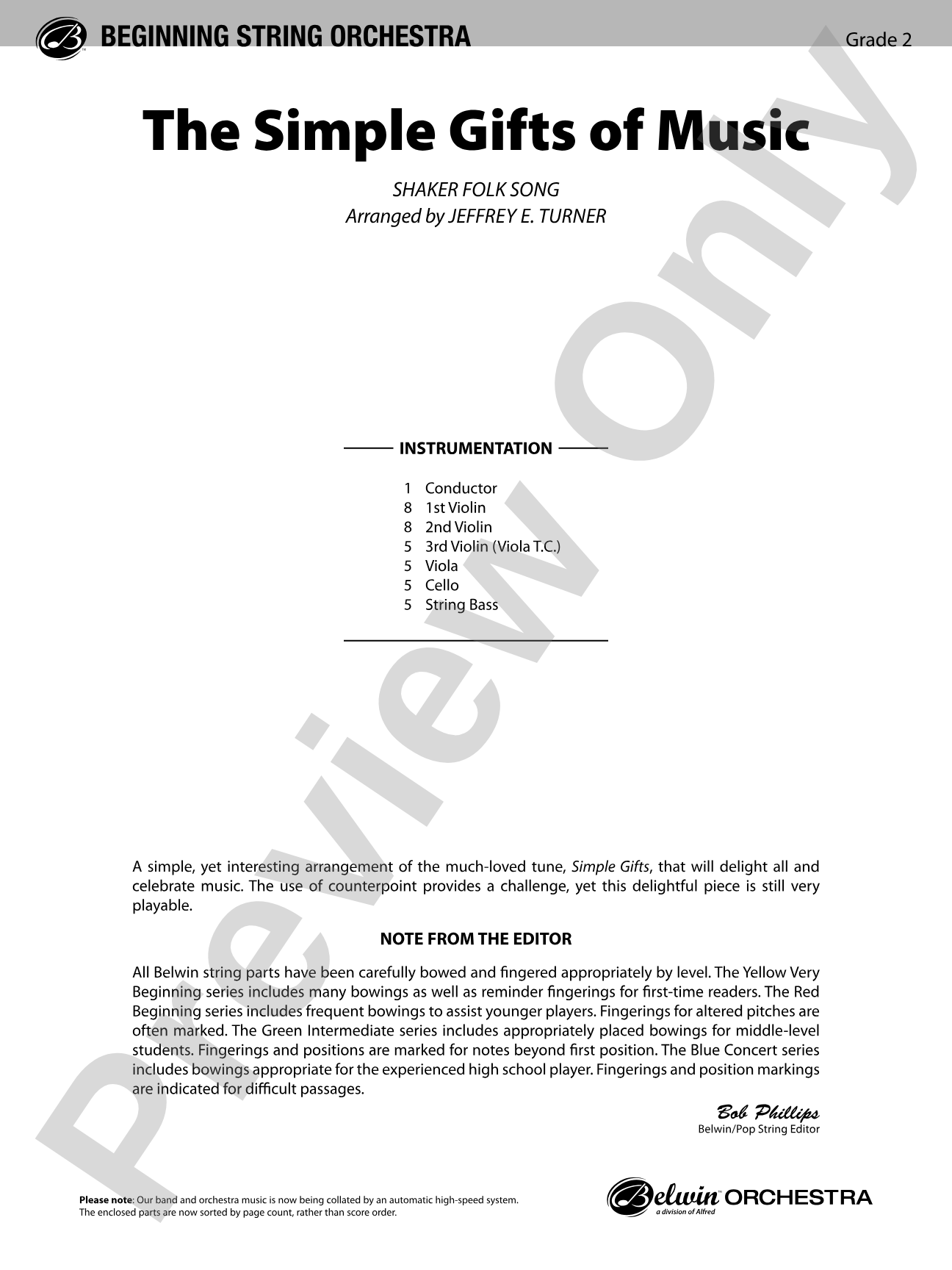The Simple Gifts of Music: String Orchestra Conductor Score & Parts