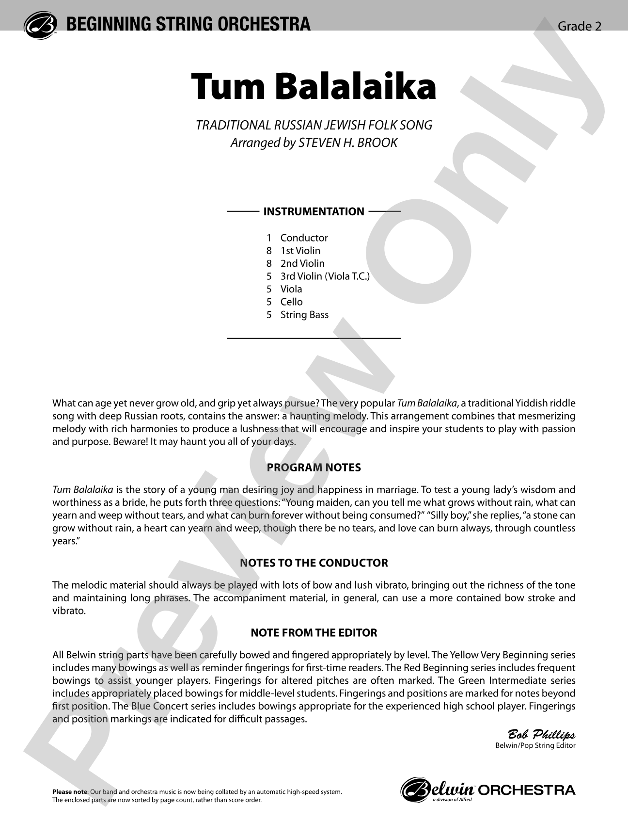 Tum Balalaika: String Orchestra Conductor Score & Parts
