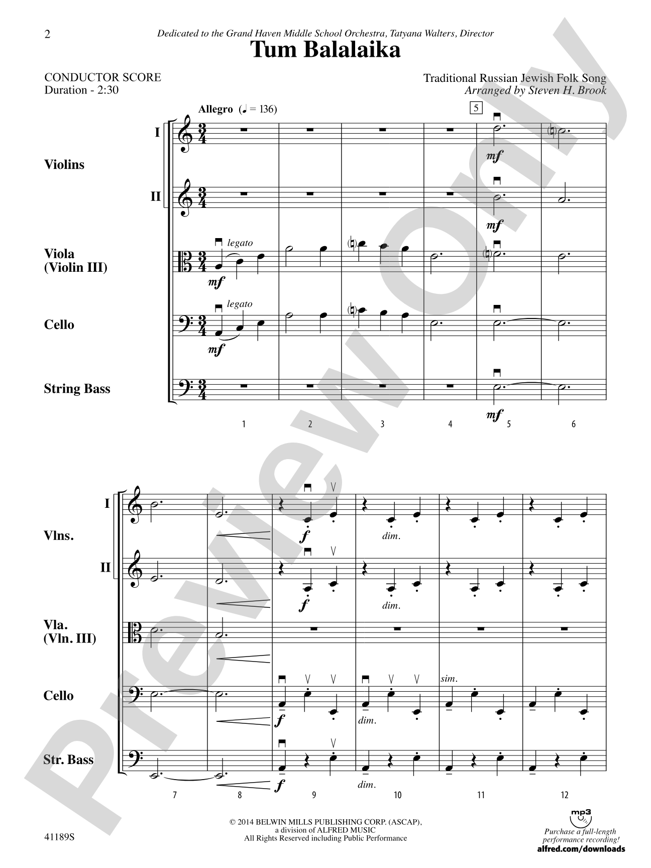 Tum Balalaika: String Orchestra Conductor Score & Parts