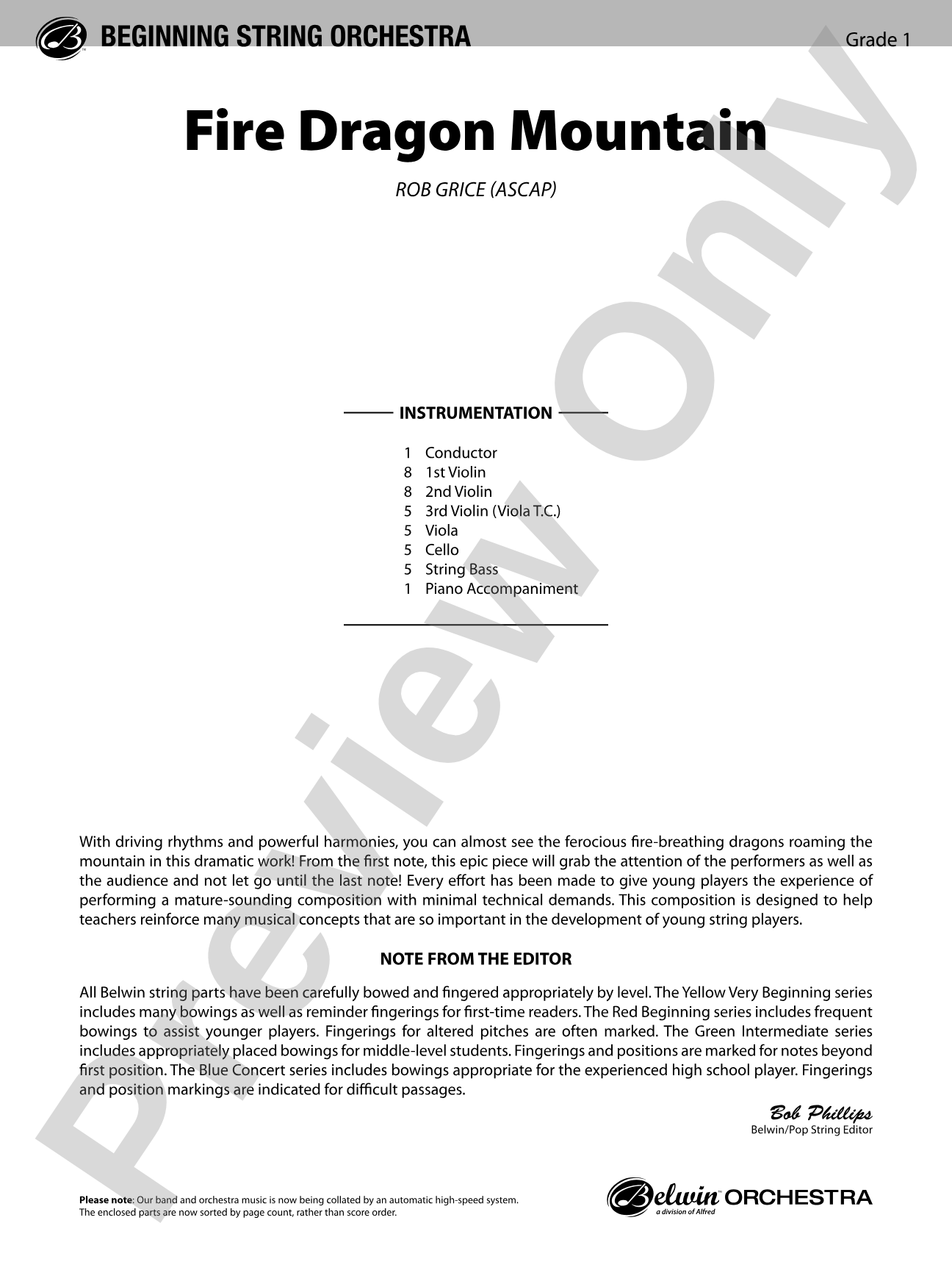 Fire Dragon Mountain: String Orchestra Conductor Score & Parts