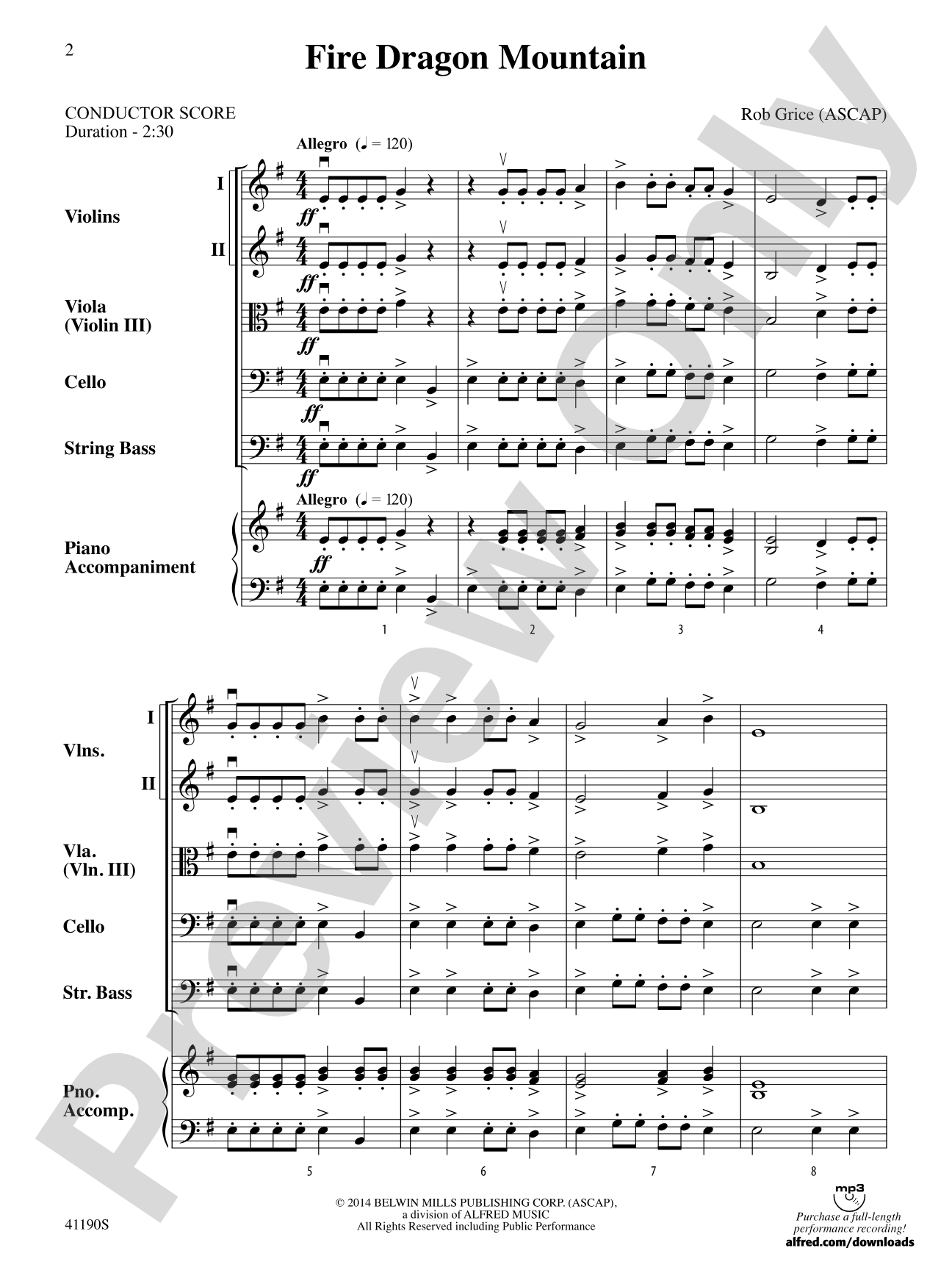 Fire Dragon Mountain: String Orchestra Conductor Score & Parts