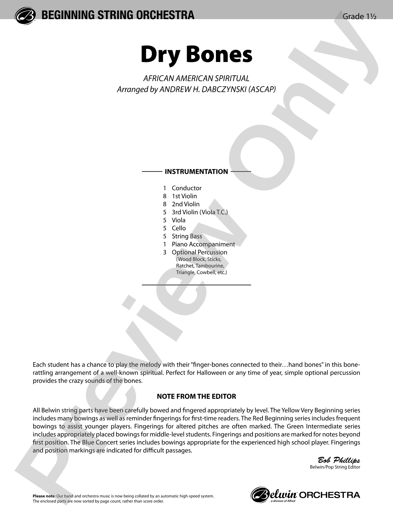 Dry Bones: String Orchestra Conductor Score & Parts