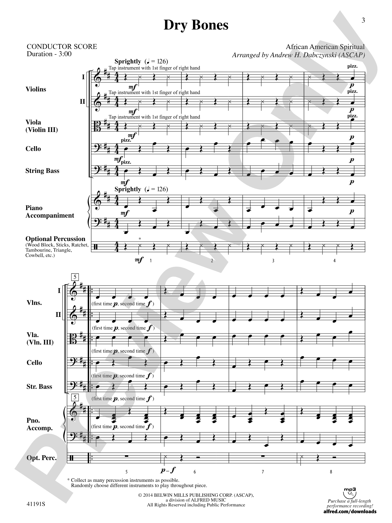 Dry Bones: String Orchestra Conductor Score & Parts