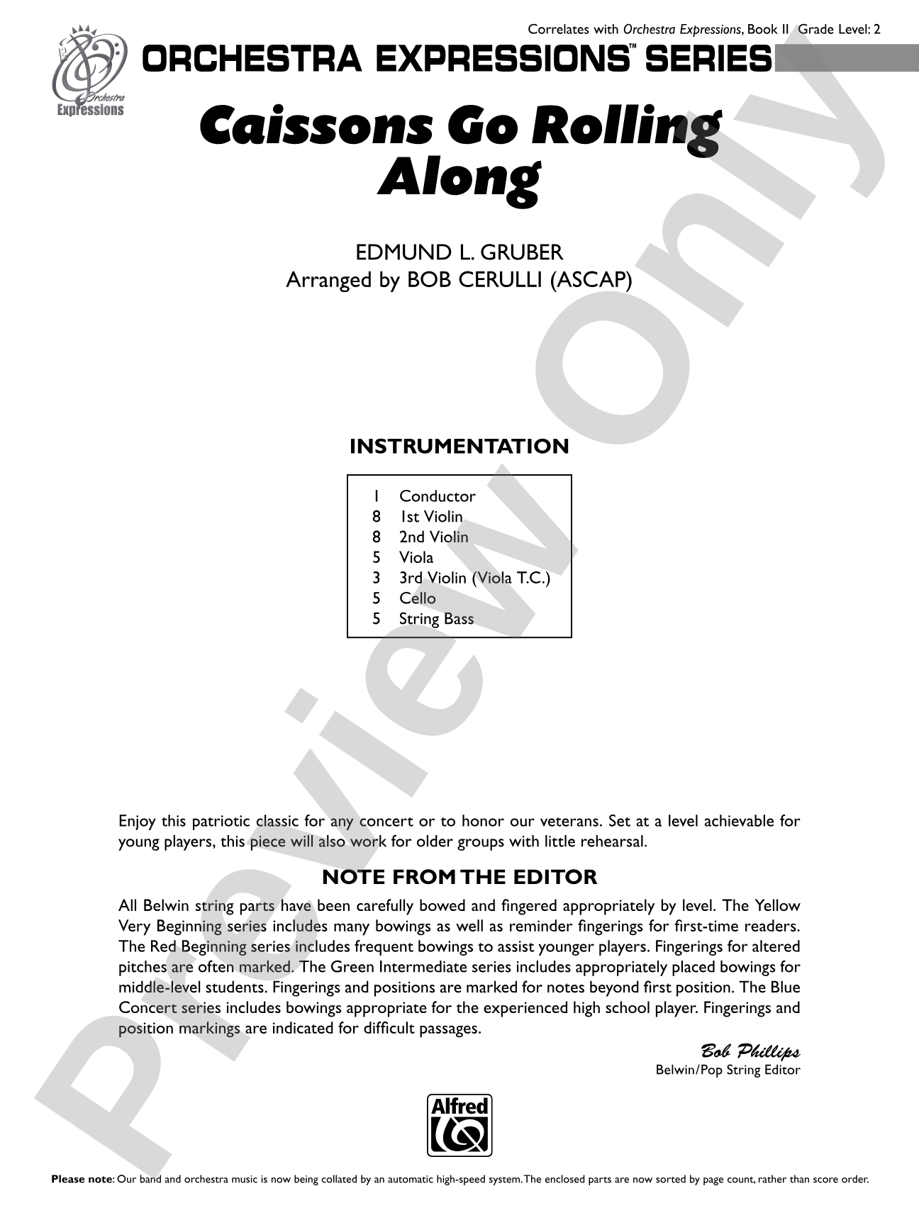 Caissons Go Rolling Along: String Orchestra Conductor Score & Parts