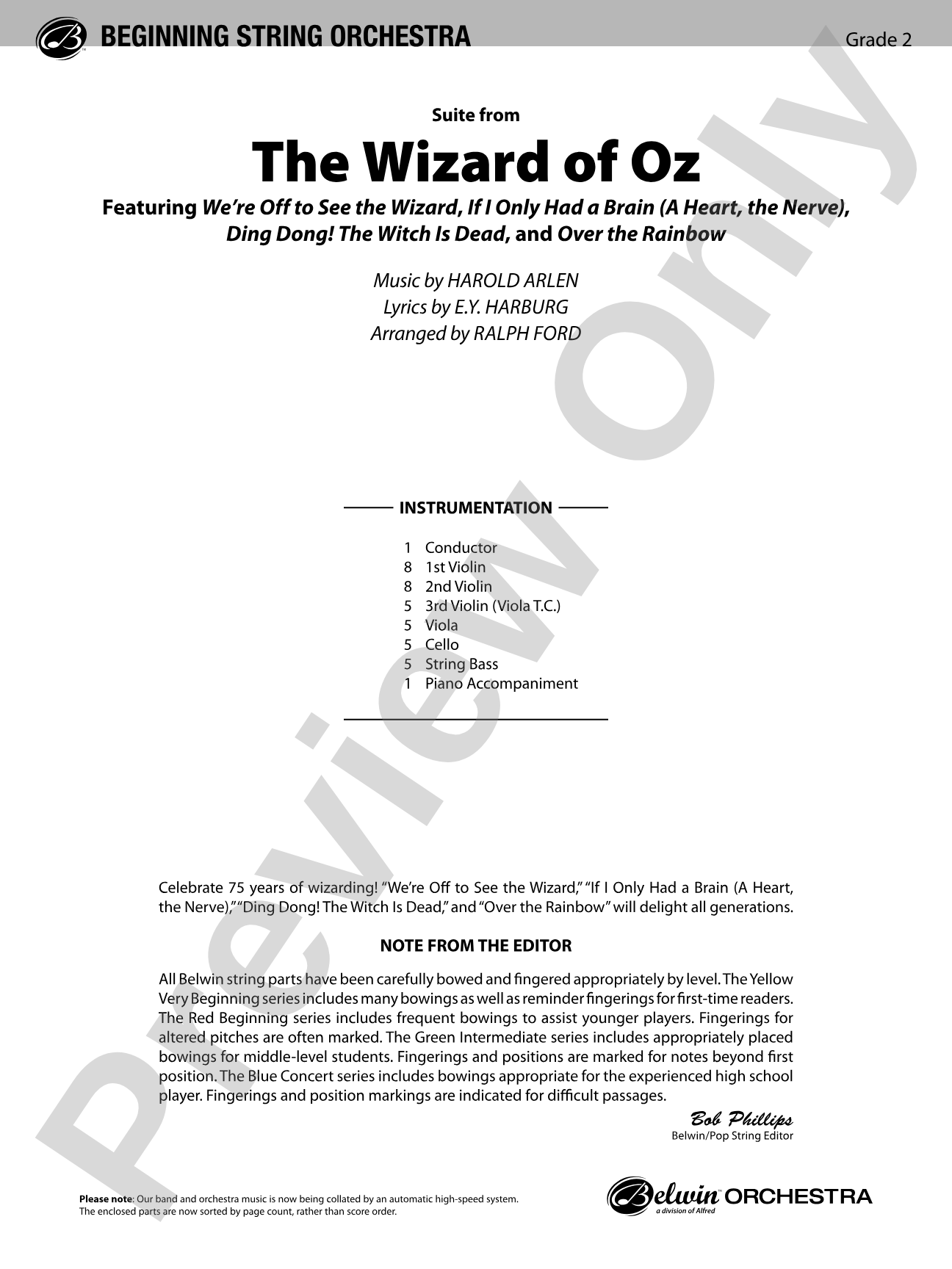 The Wizard of Oz, Suite from: String Orchestra Conductor Score & Parts