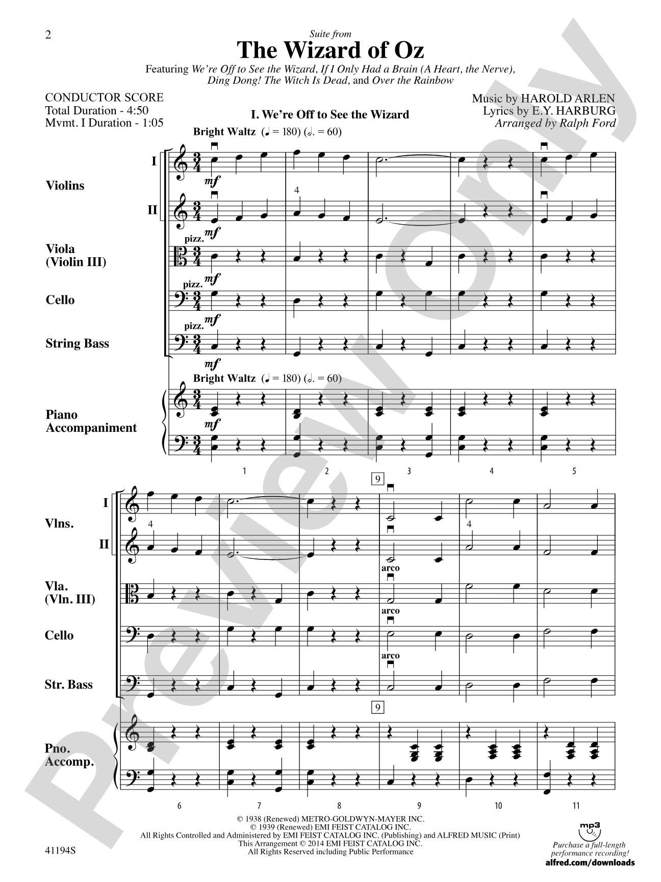 The Wizard of Oz, Suite from: String Orchestra Conductor Score & Parts