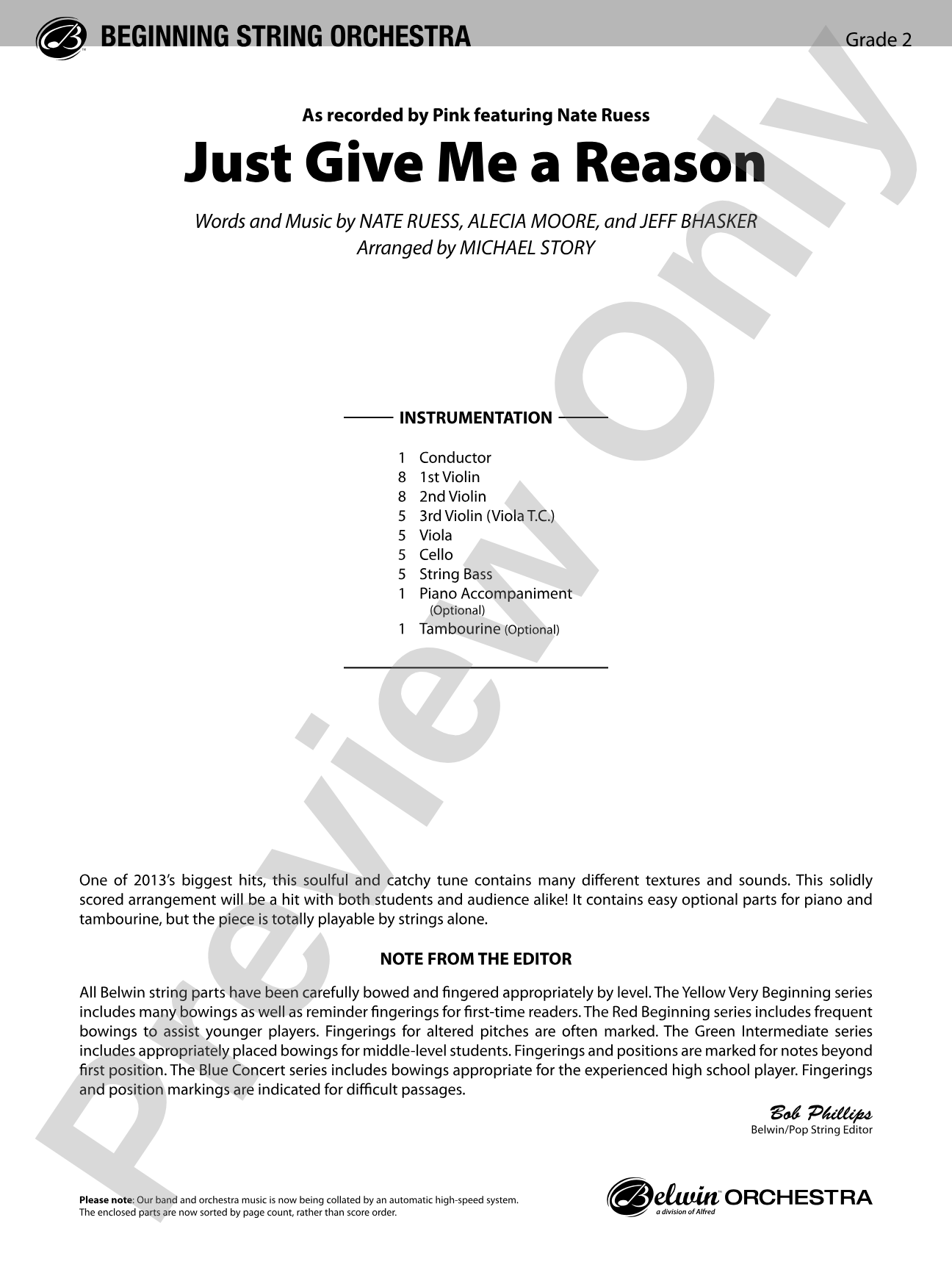 Just Give Me a Reason: String Orchestra Conductor Score & Parts