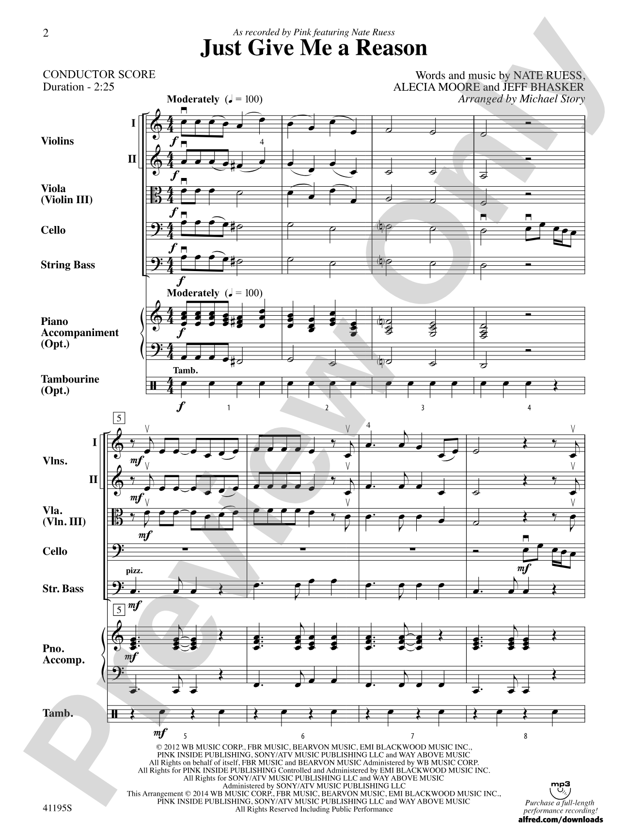 Just Give Me a Reason: String Orchestra Conductor Score & Parts
