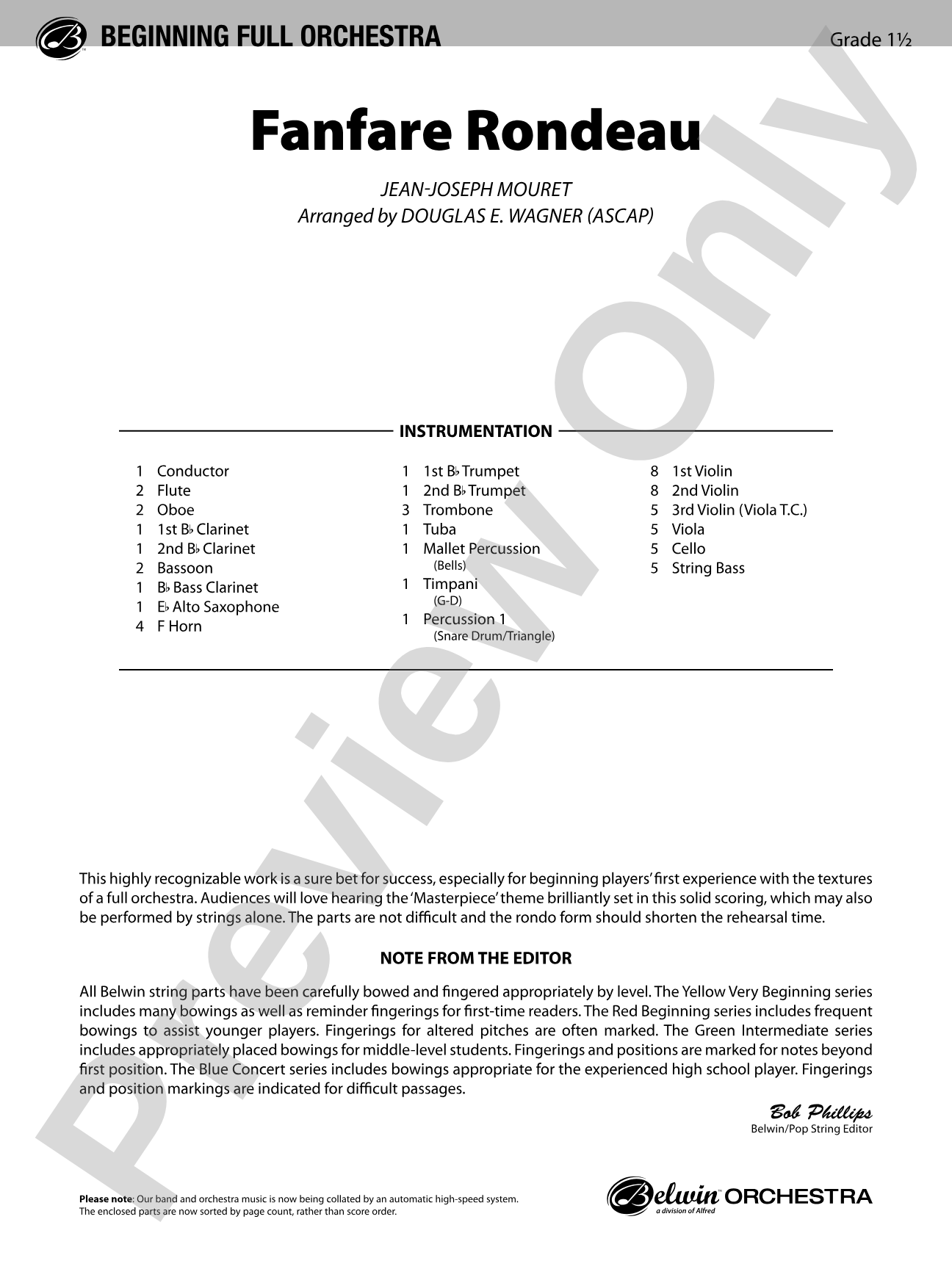 Fanfare Rondeau: Full Orchestra Conductor Score & Parts