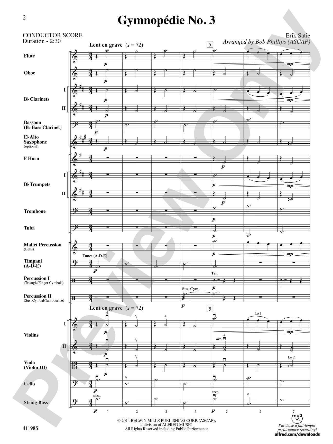 Gymnopédie No. 3: Full Orchestra Conductor Score & Parts