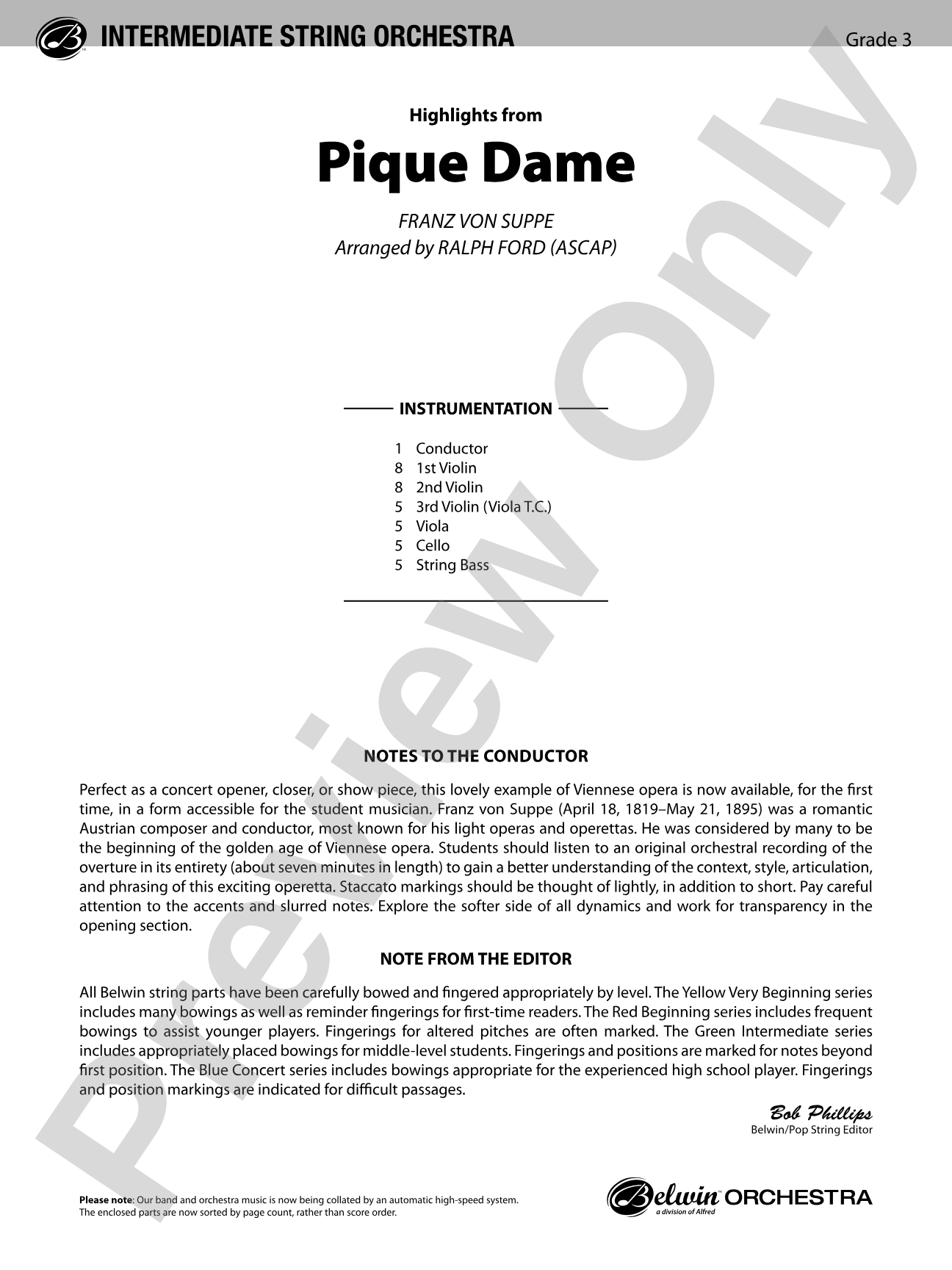 Highlights from Pique Dame: String Orchestra Conductor Score & Parts