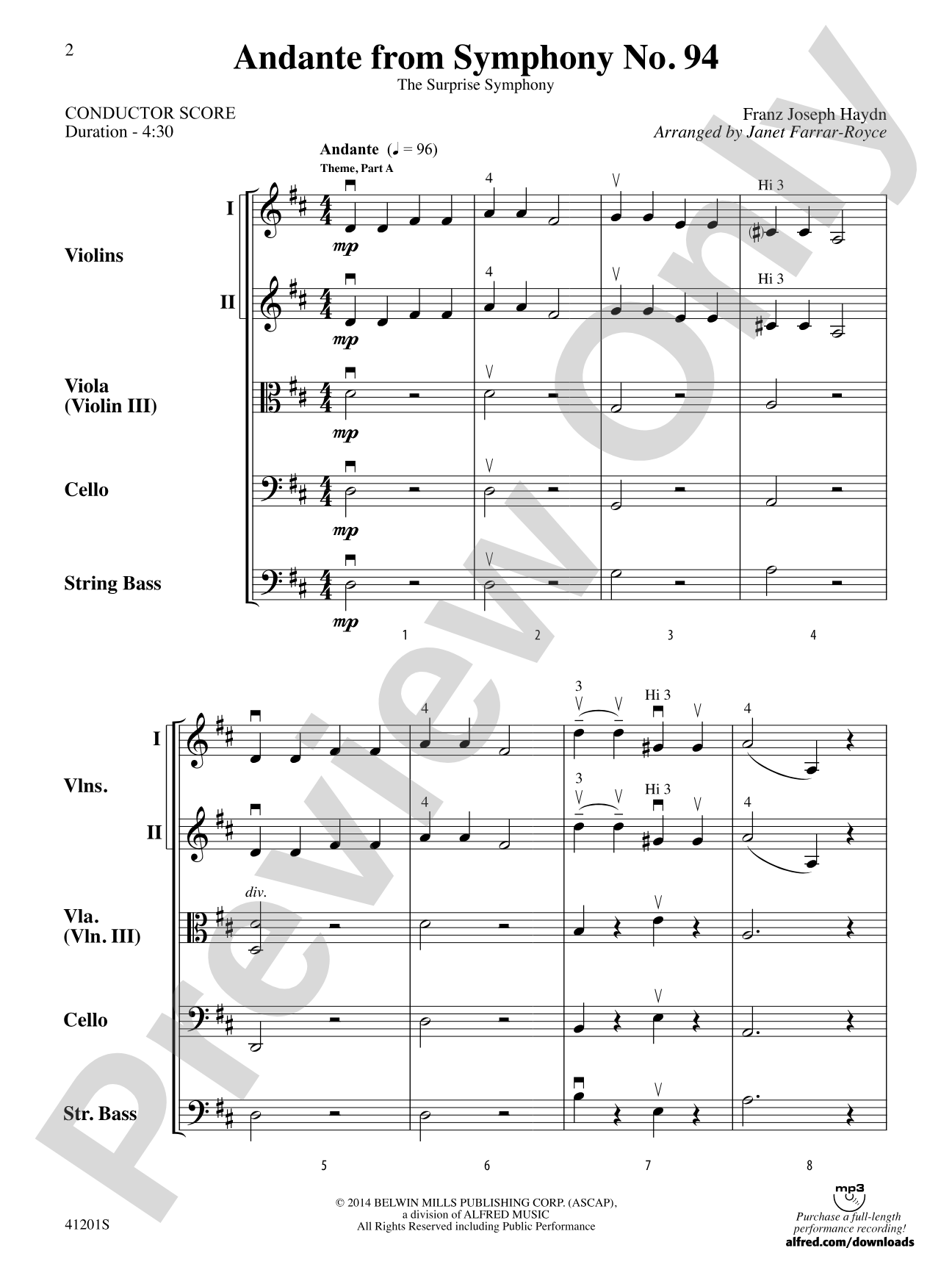 Andante from Symphony No. 94: String Orchestra Conductor Score & Parts