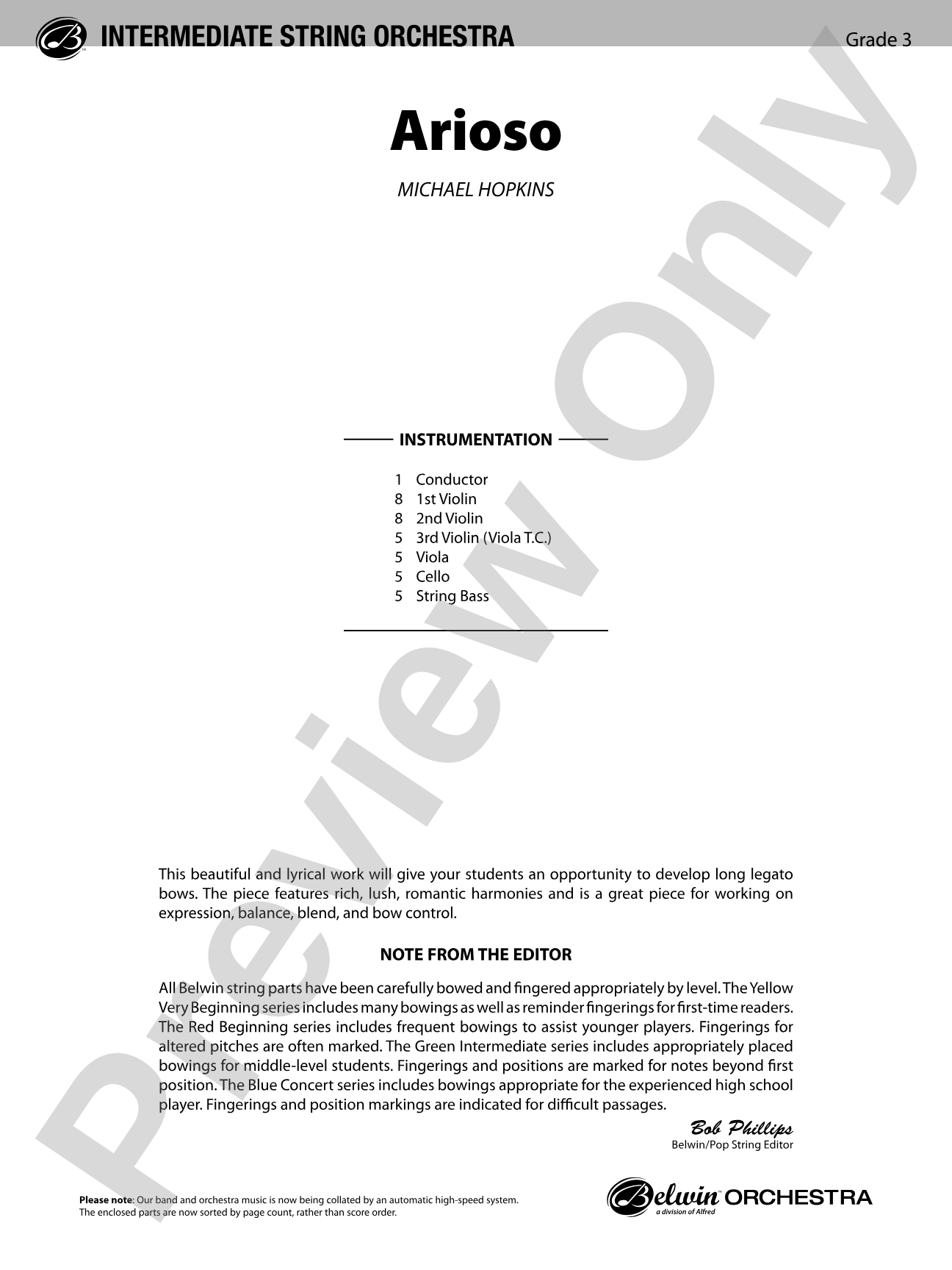 Arioso: String Orchestra Conductor Score & Parts