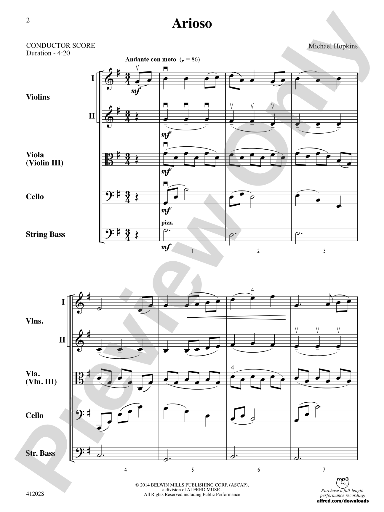 Arioso: String Orchestra Conductor Score & Parts