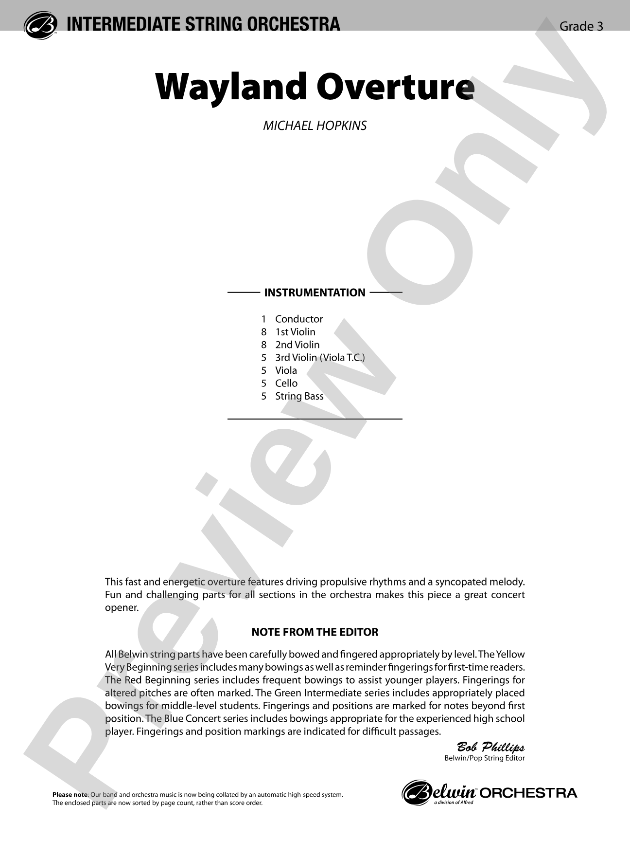 Wayland Overture: String Orchestra Conductor Score & Parts