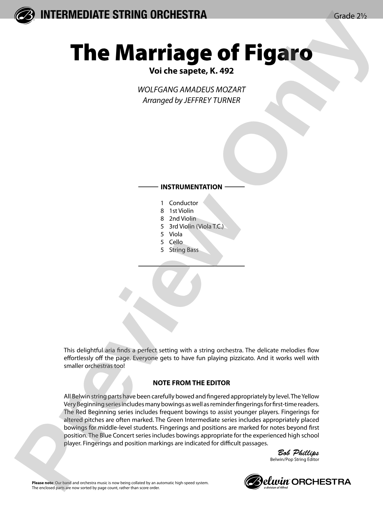 The Marriage of Figaro: String Orchestra Conductor Score & Parts