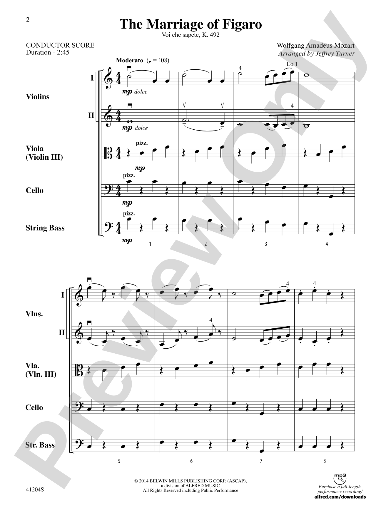 The Marriage of Figaro: String Orchestra Conductor Score & Parts