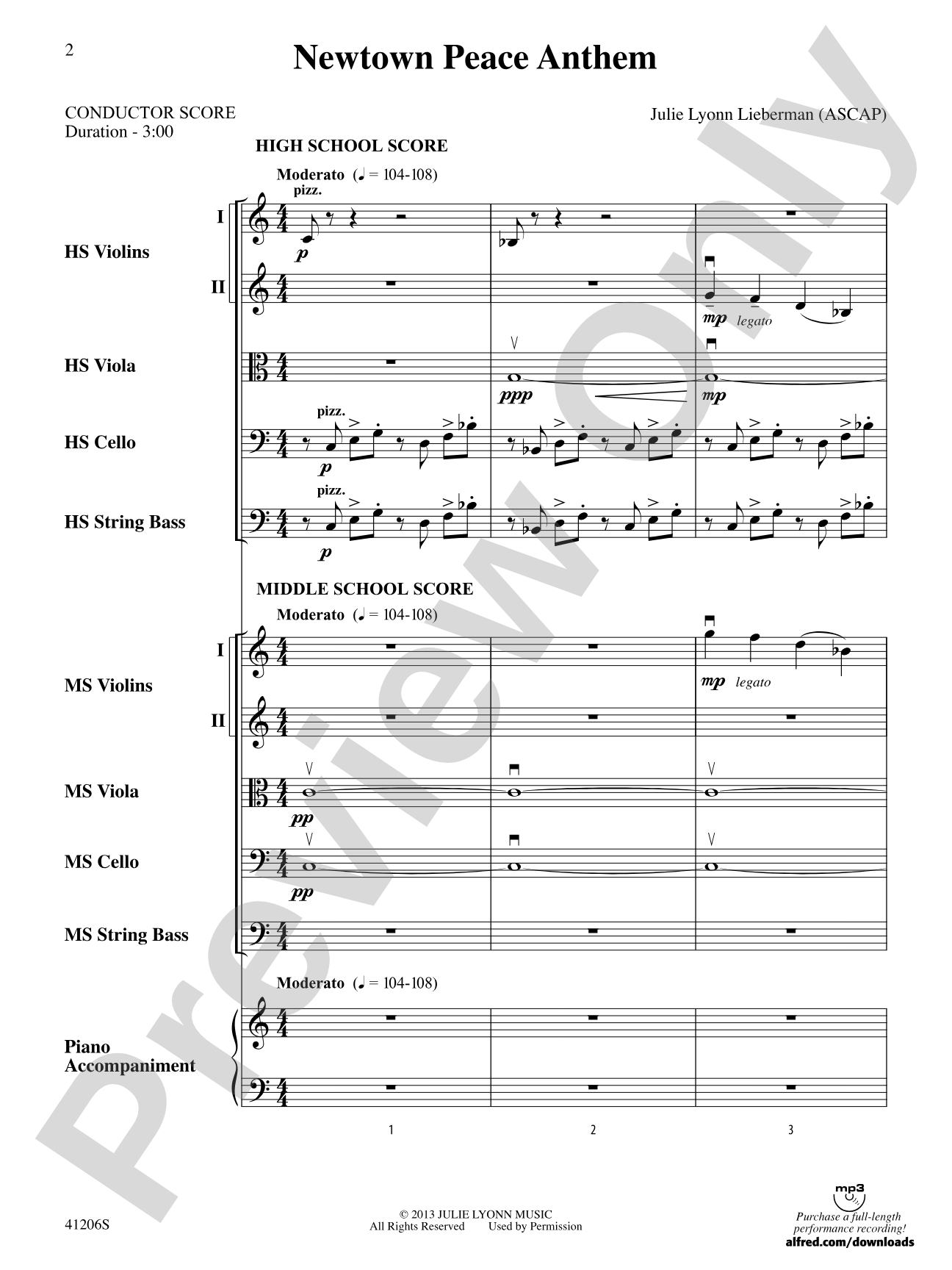 Newtown Peace Anthem: String Orchestra Conductor Score & Parts