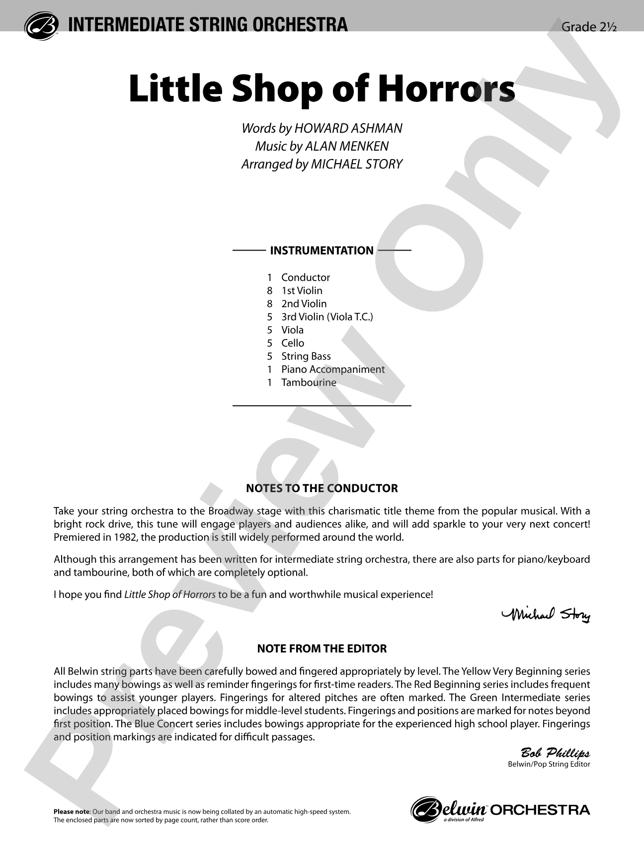 Little Shop of Horrors: String Orchestra Conductor Score & Parts