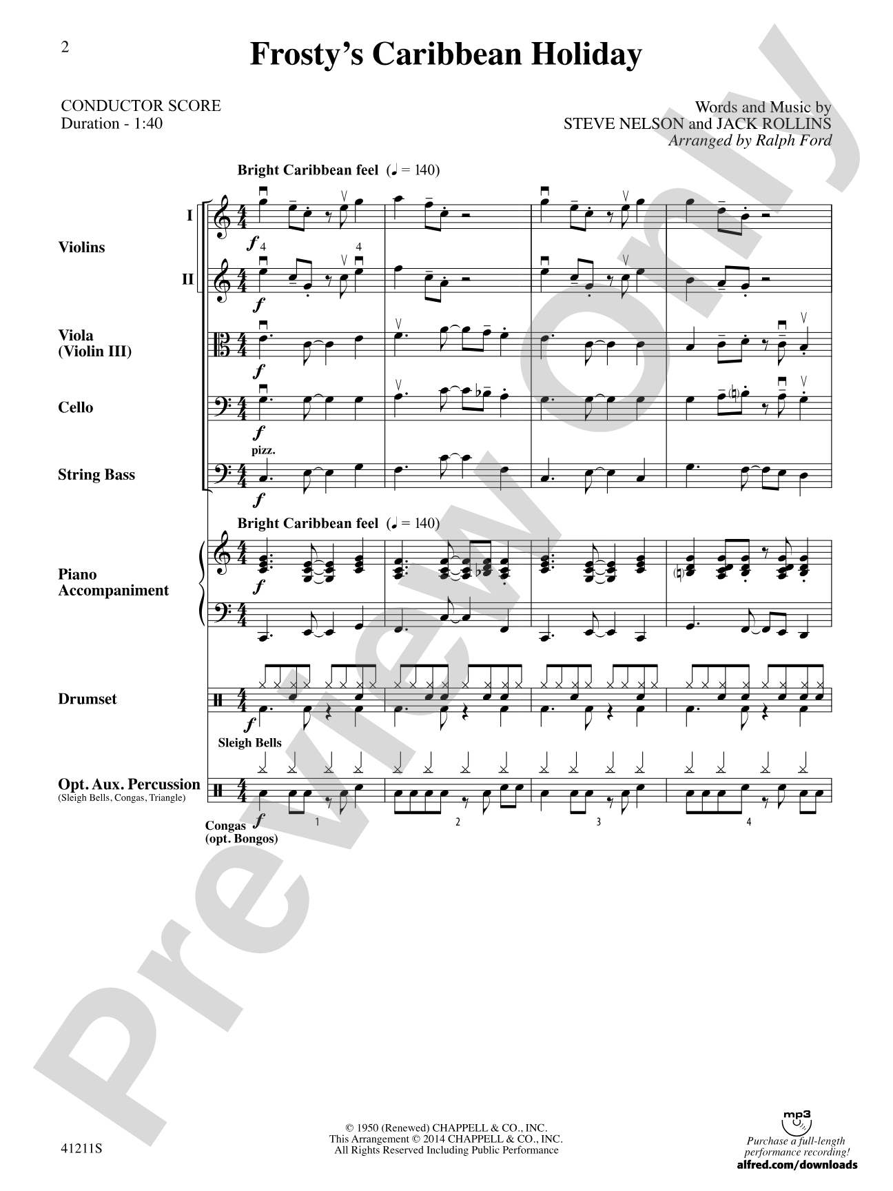 Frosty's Caribbean Holiday: String Orchestra Conductor Score & Parts