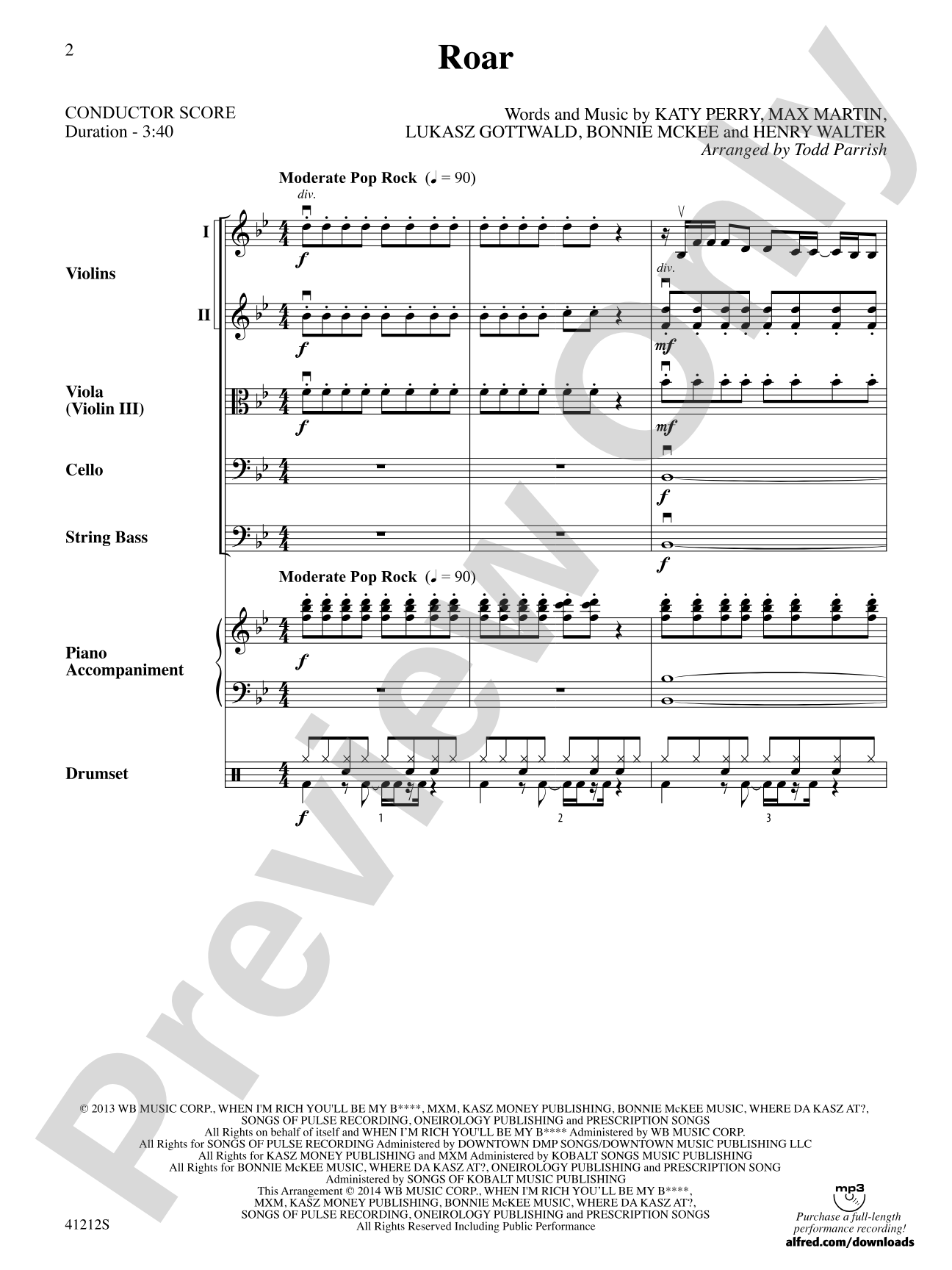 Roar: String Orchestra Conductor Score & Parts