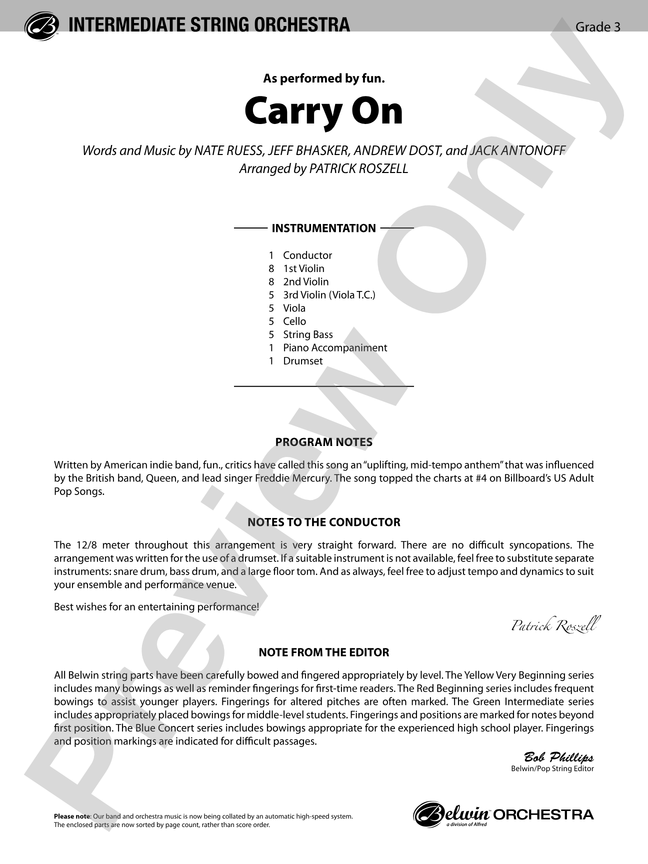 Carry On: String Orchestra Conductor Score & Parts
