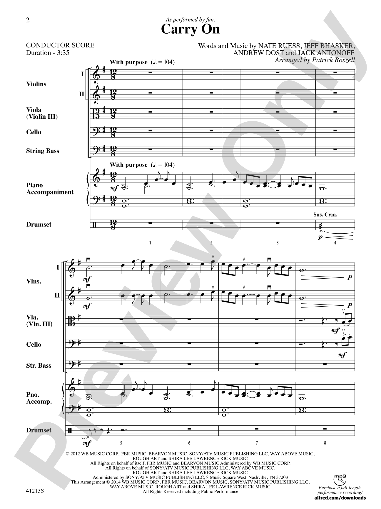 Carry On: String Orchestra Conductor Score & Parts