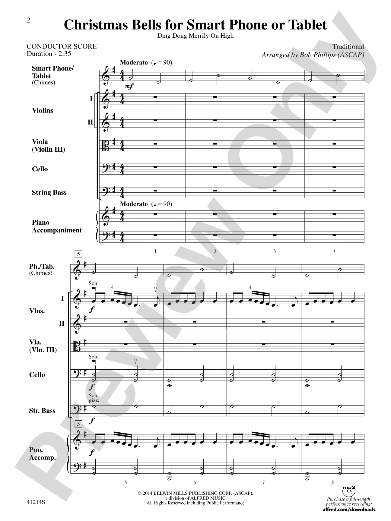 Christmas Bells for Smart Phone or Tablet: String Orchestra Conductor Score & Parts