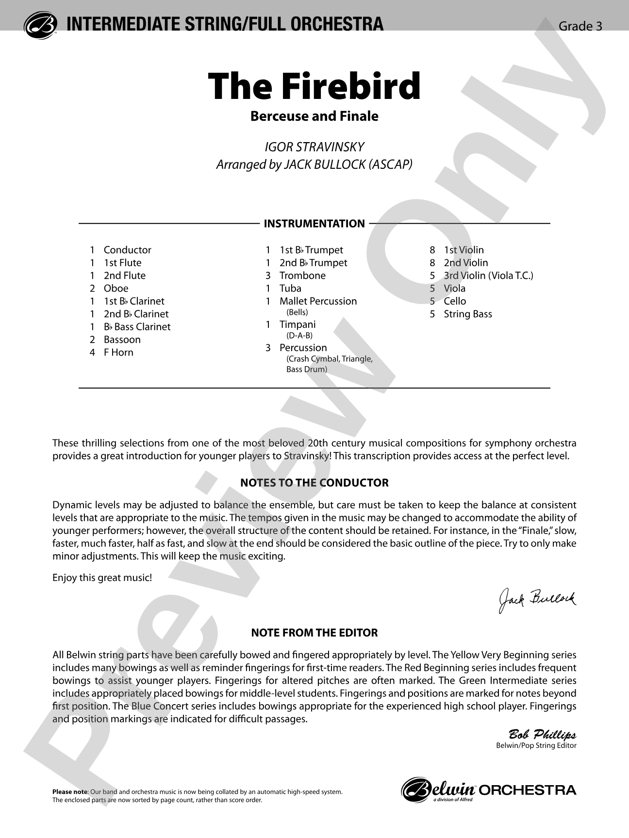 The Firebird: Full Orchestra Conductor Score & Parts