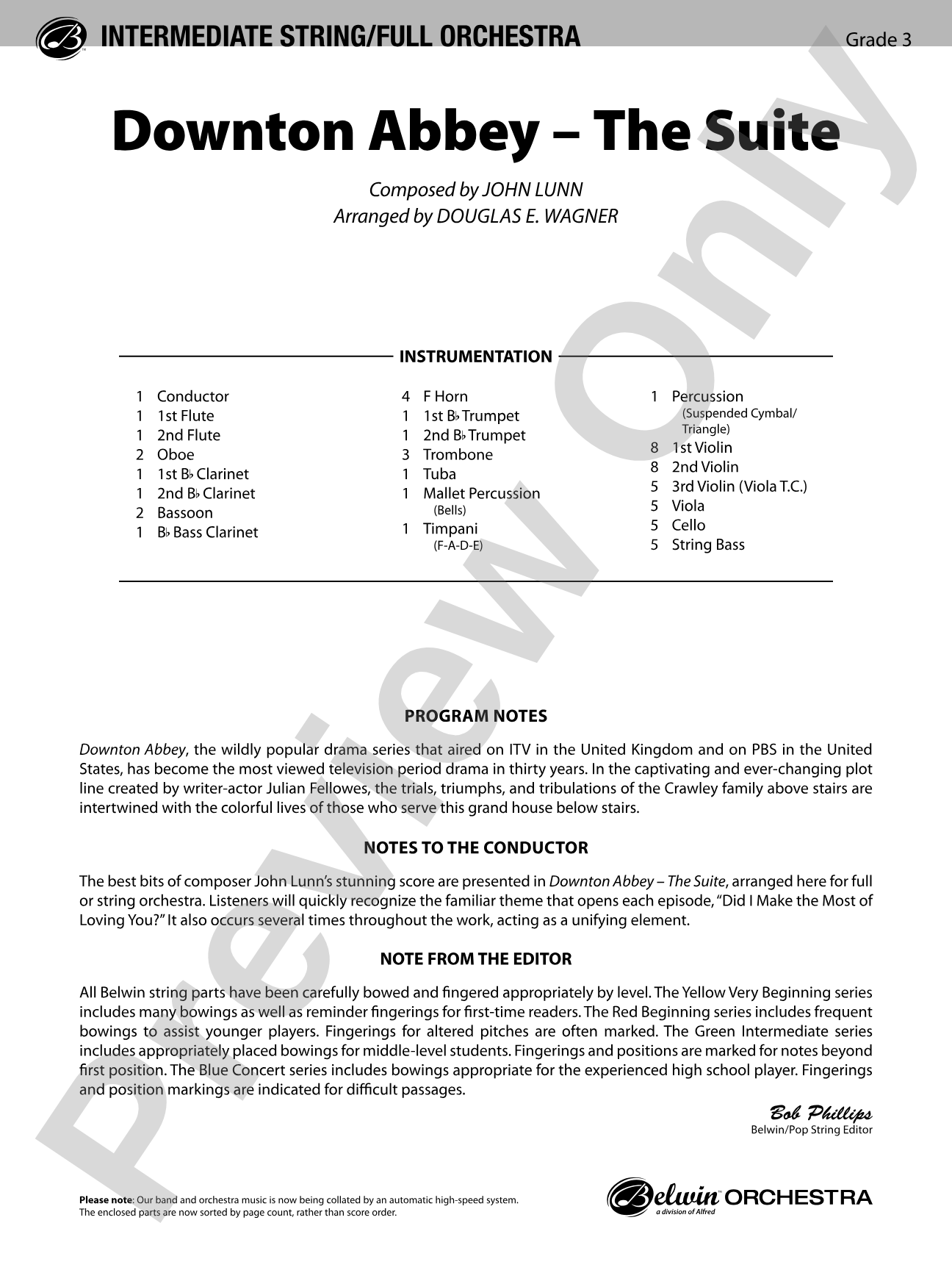 Downton Abbey – The Suite: Full Orchestra Conductor Score & Parts