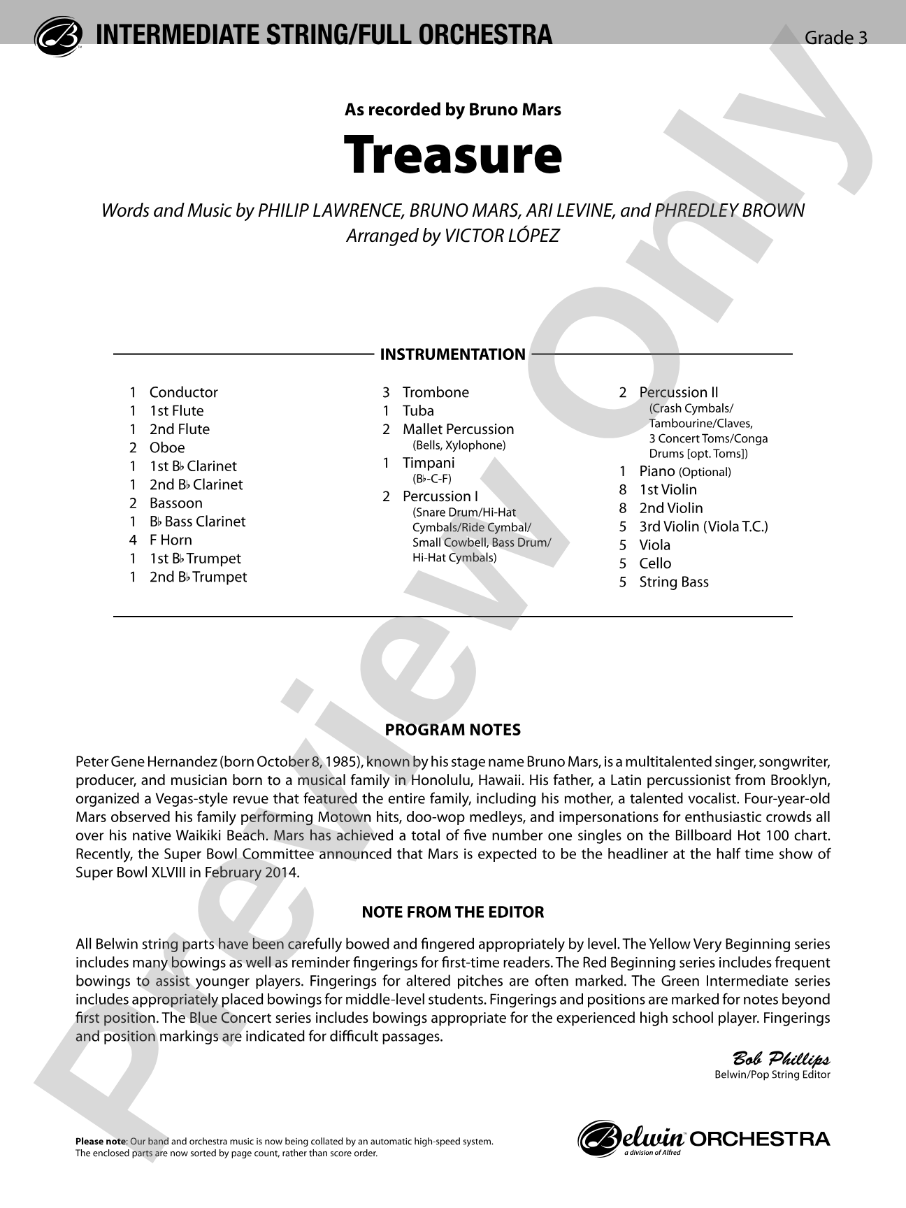 Treasure: Full Orchestra Conductor Score & Parts