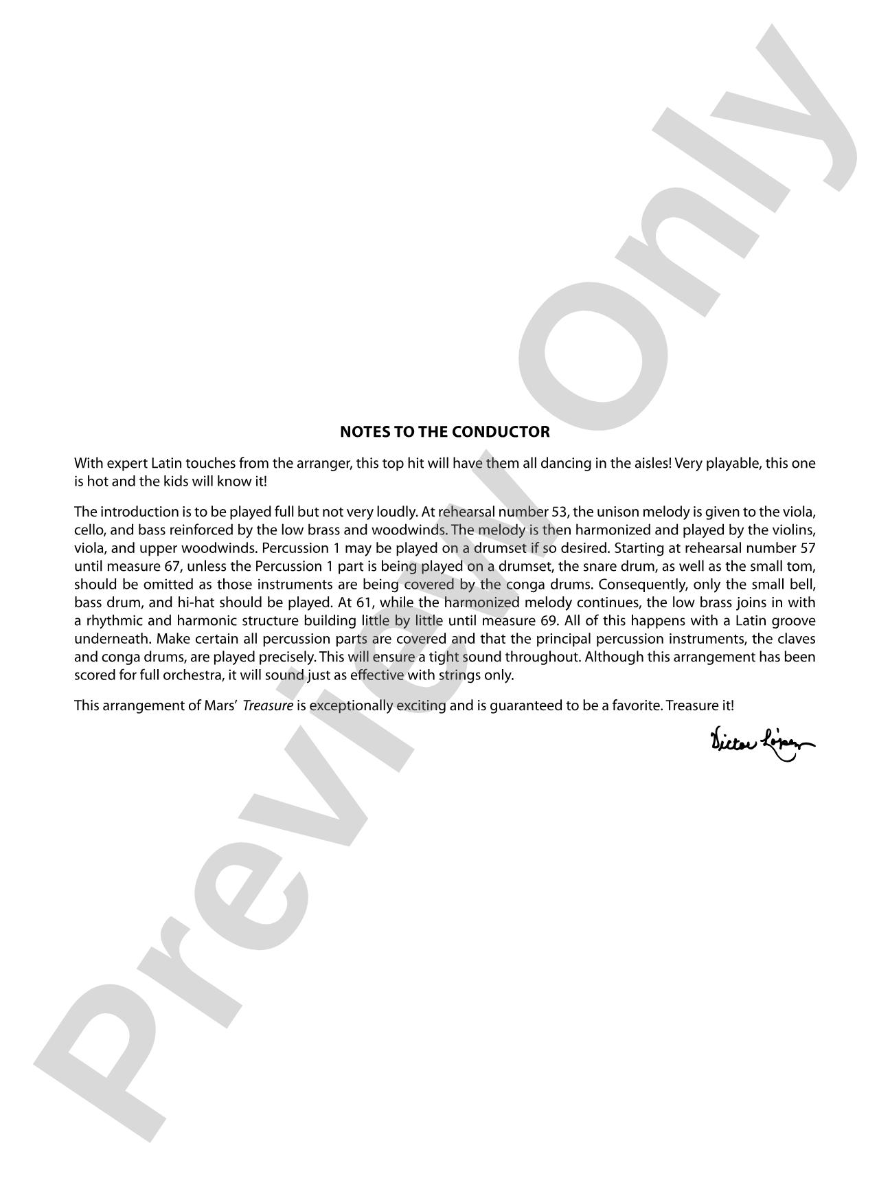 Treasure: Full Orchestra Conductor Score & Parts