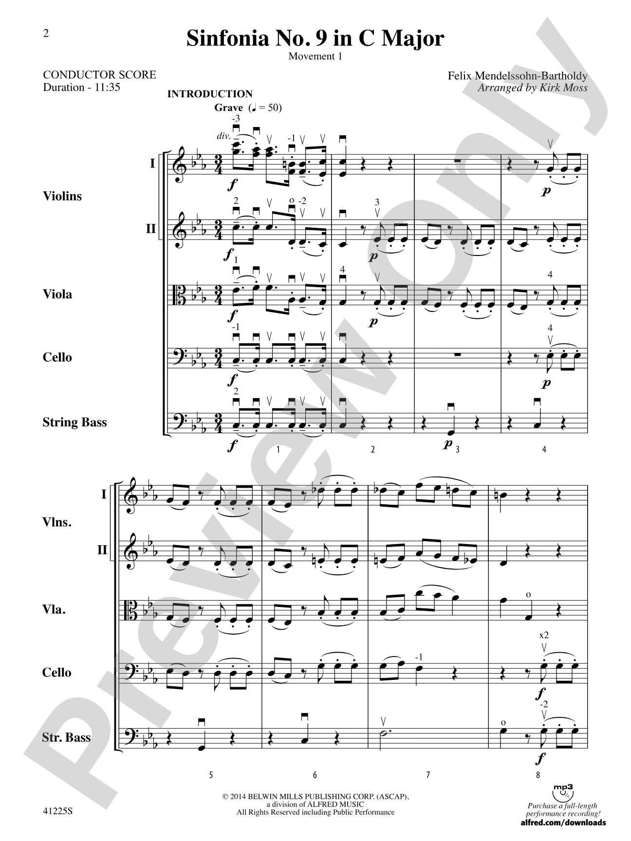 Sinfonia No. 9 in C Major: String Orchestra Conductor Score & Parts