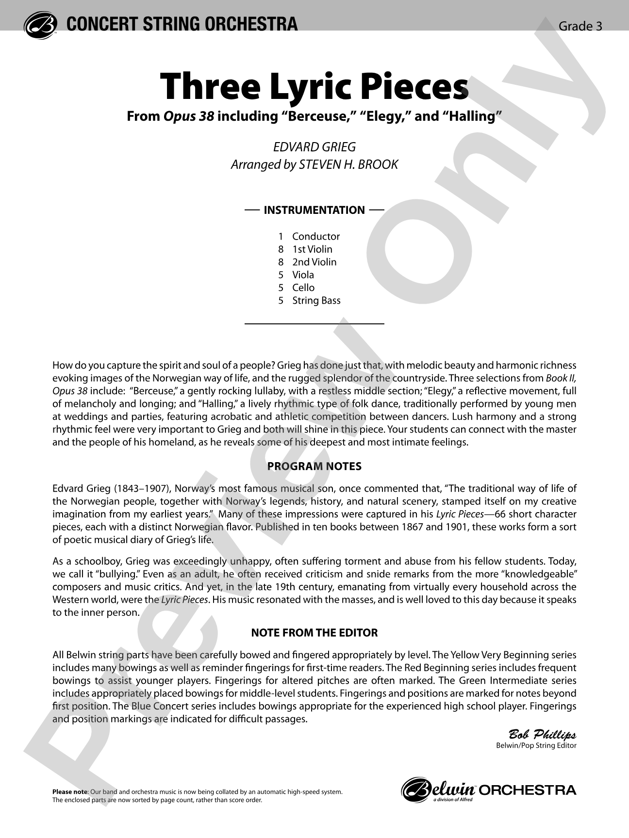 Three Lyric Pieces: String Orchestra Conductor Score & Parts
