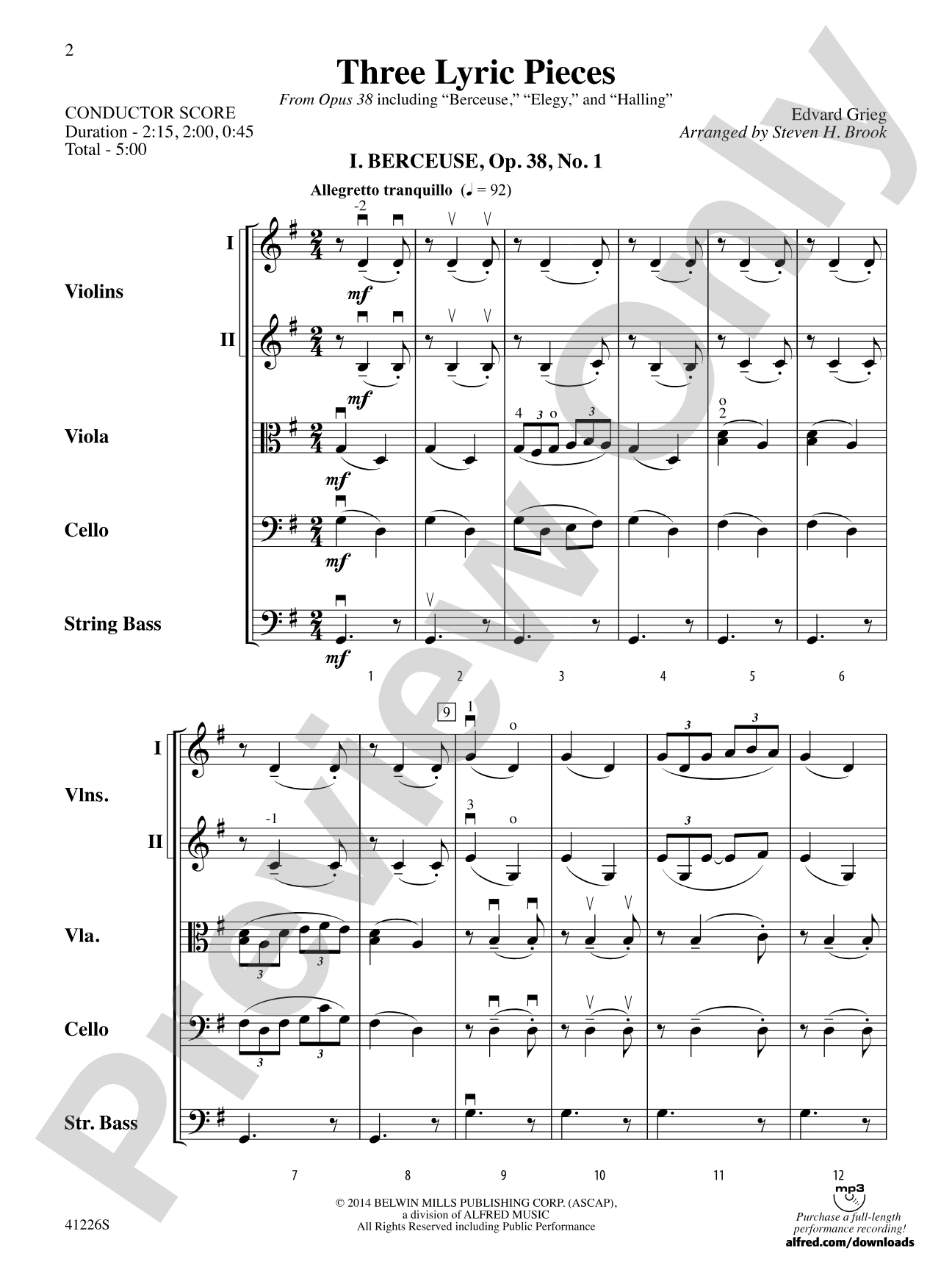 Three Lyric Pieces: String Orchestra Conductor Score & Parts