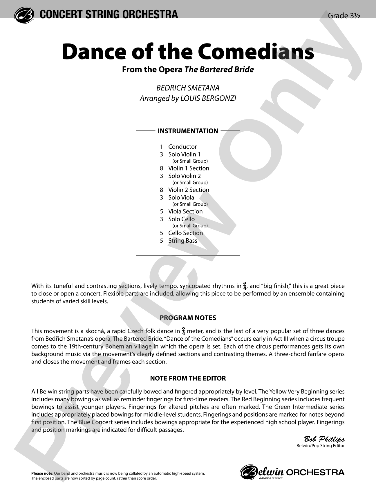 Dance of the Comedians (from the opera The Bartered Bride): String Orchestra Conductor Score & Parts