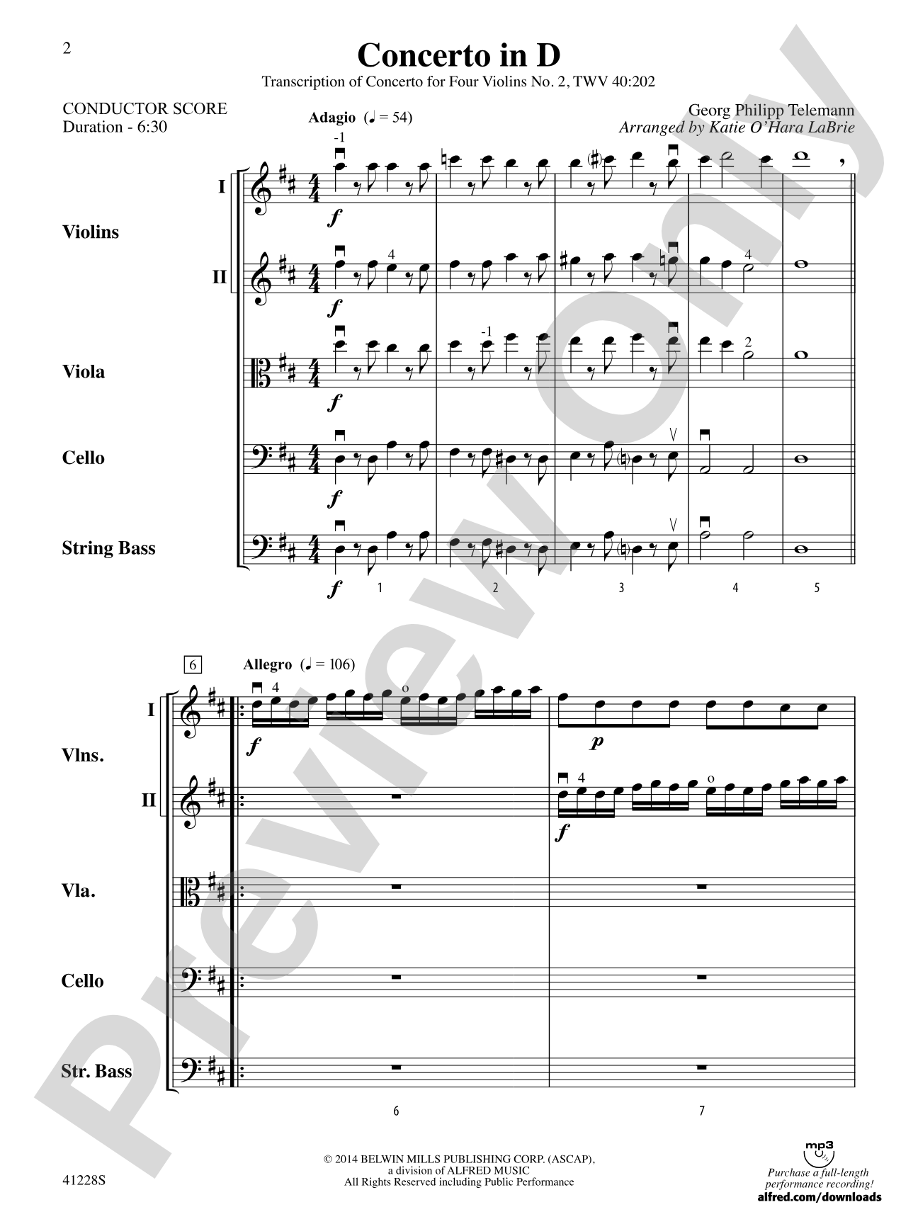 Concerto in D: String Orchestra Conductor Score & Parts