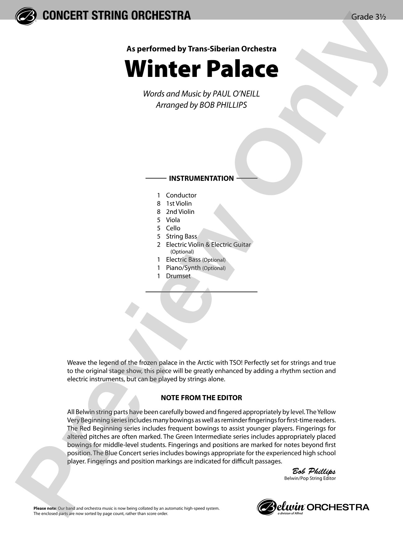 Winter Palace: String Orchestra Conductor Score & Parts