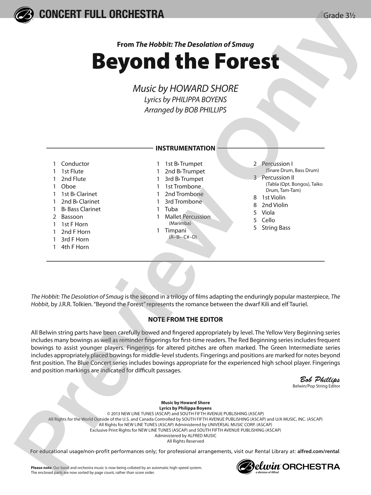 Beyond the Forest (from The Hobbit: The Desolation of Smaug): Score