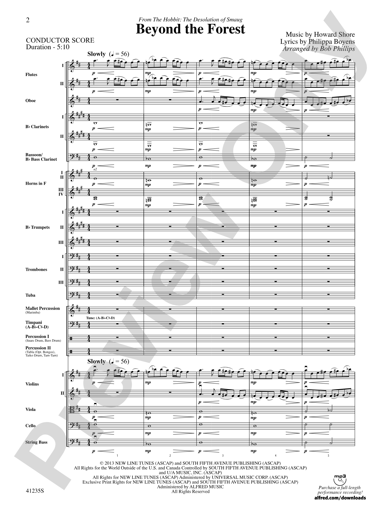 Beyond the Forest (from The Hobbit: The Desolation of Smaug): Score