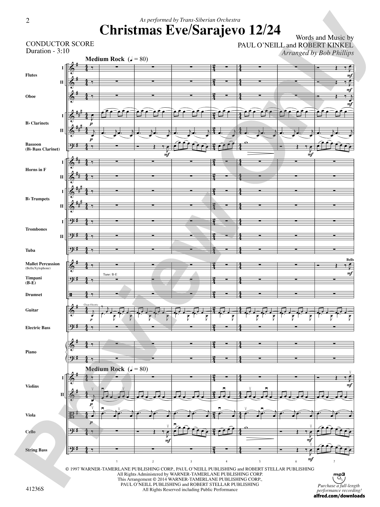Christmas Eve/Sarajevo 12/24: Full Orchestra Conductor Score & Parts