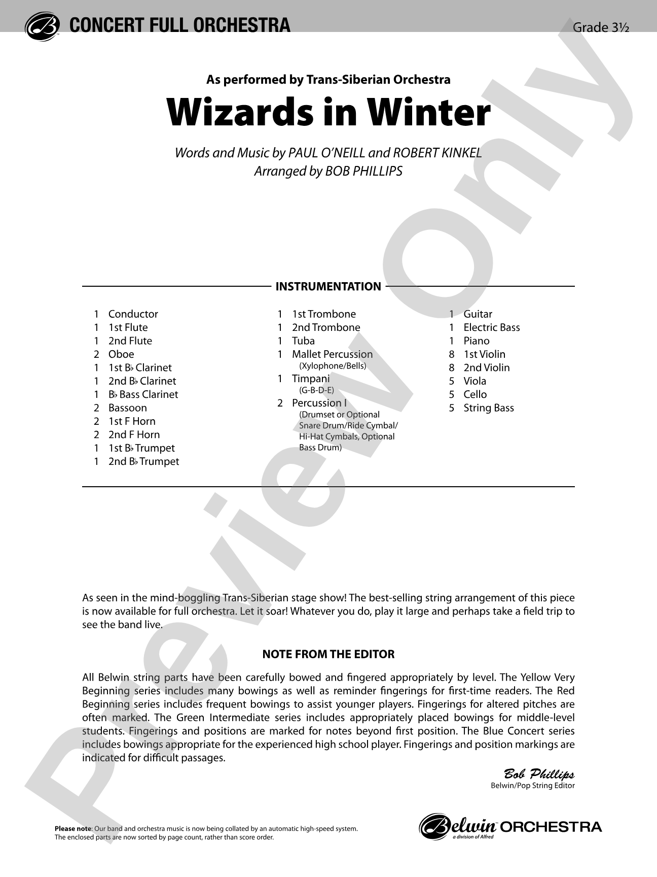 Wizards in Winter: Full Orchestra Conductor Score & Parts