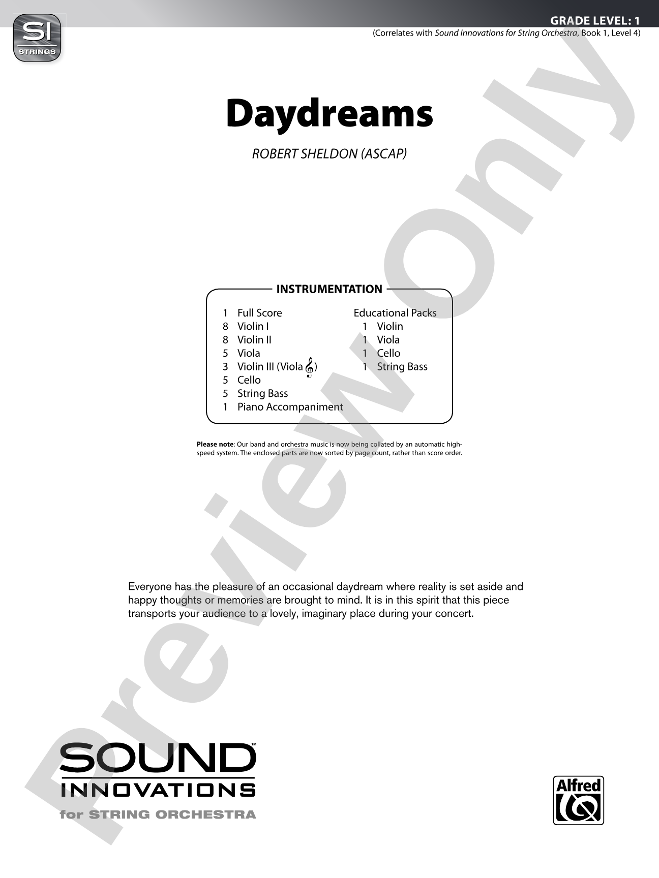 Daydreams: String Orchestra Conductor Score & Parts
