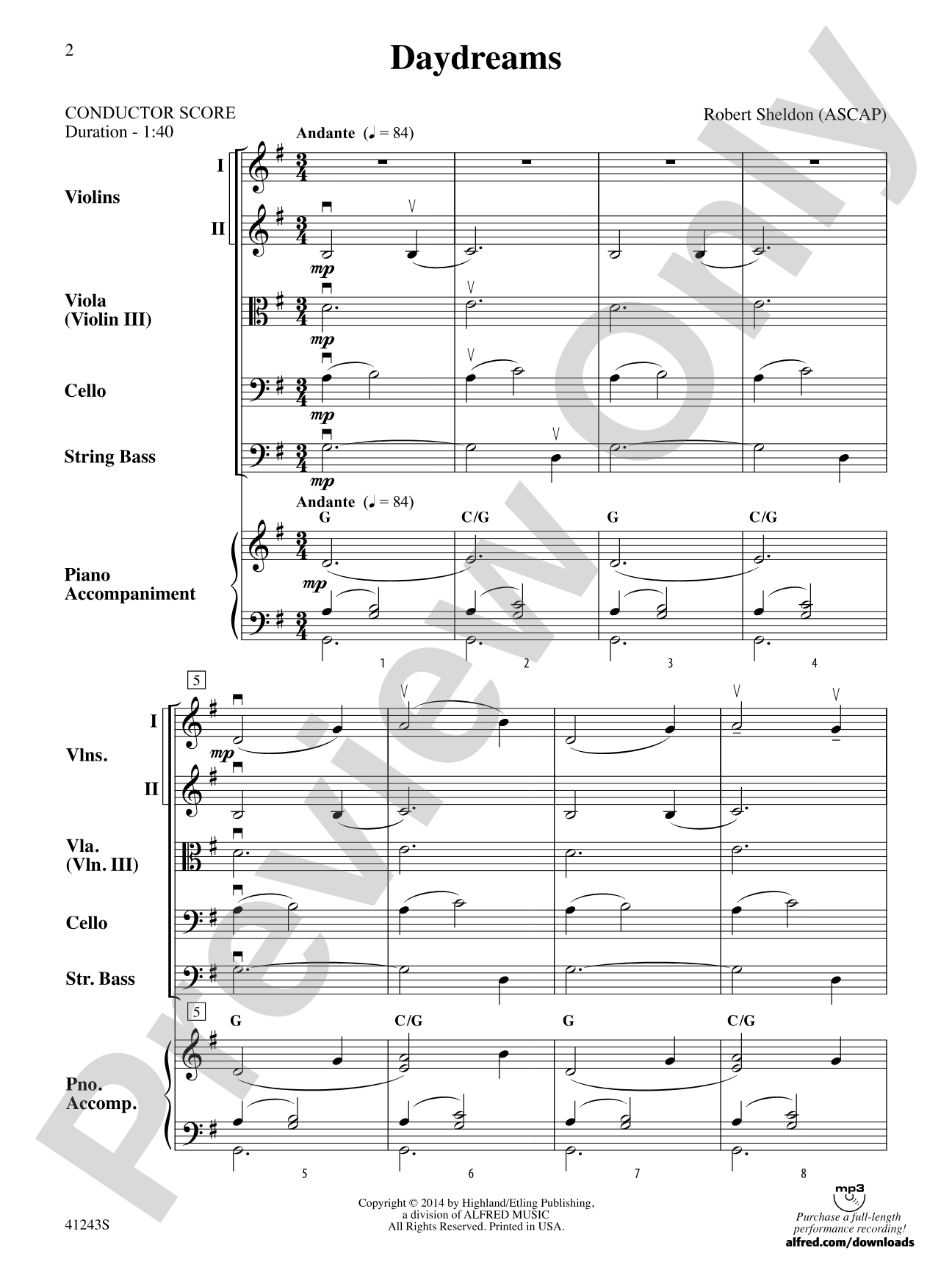 Daydreams: String Orchestra Conductor Score & Parts