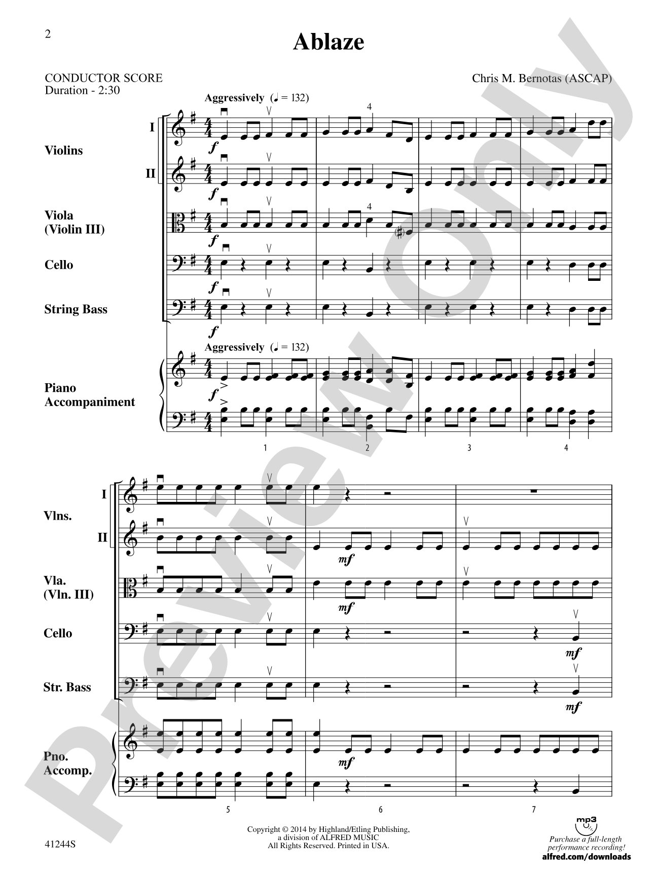 Ablaze: String Orchestra Conductor Score & Parts