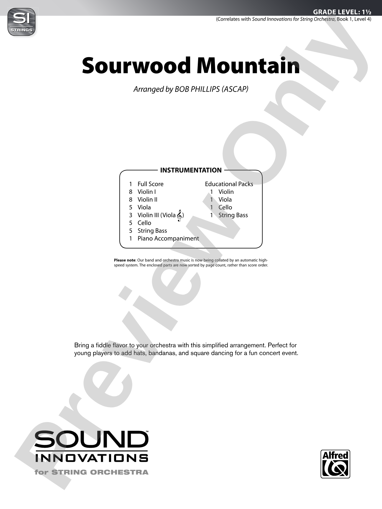 Sourwood Mountain: String Orchestra Conductor Score & Parts