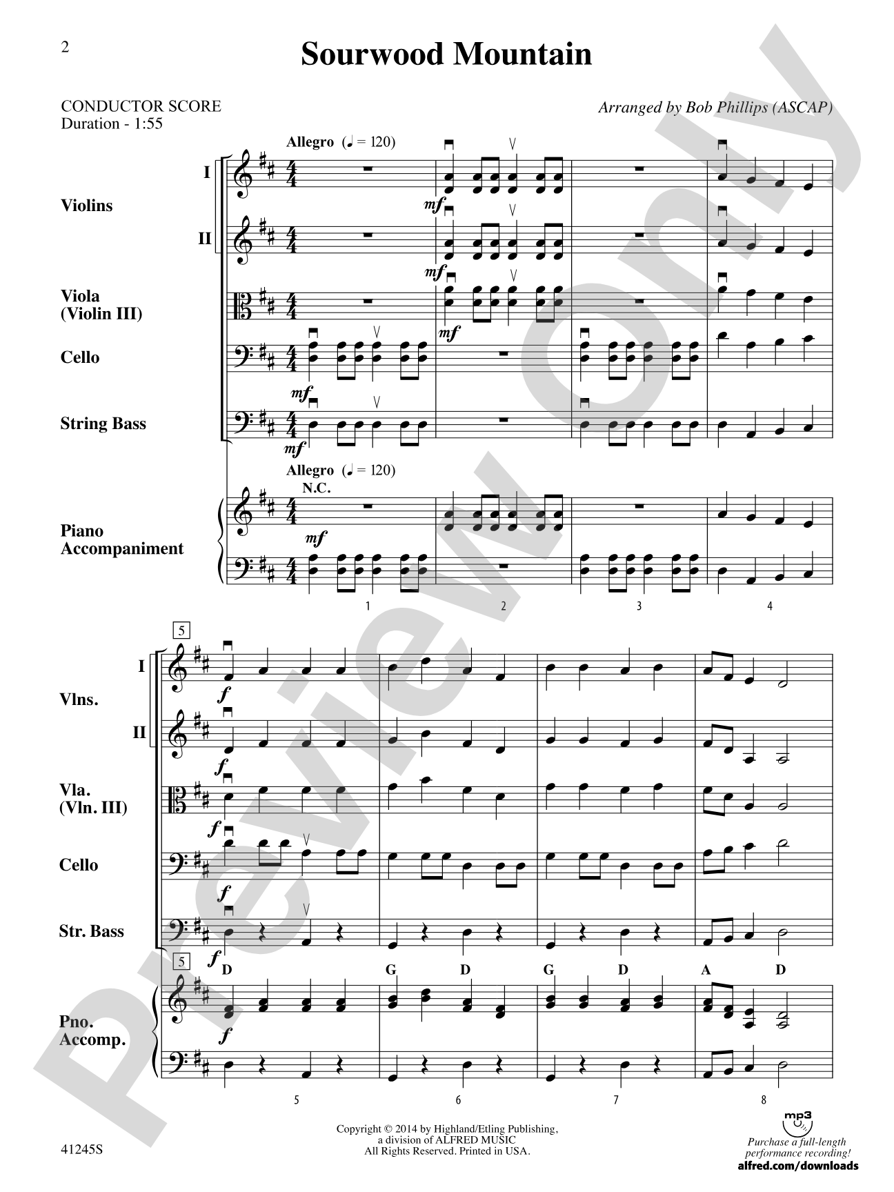 Sourwood Mountain: String Orchestra Conductor Score & Parts